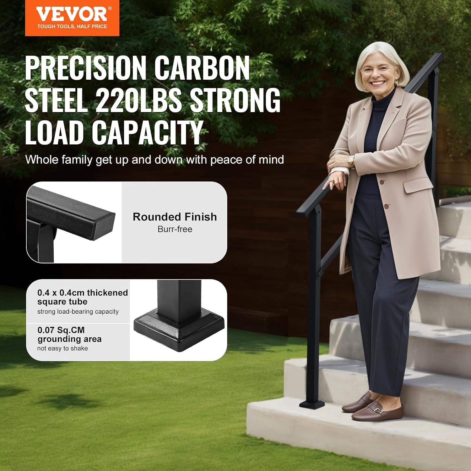 image:imageVEVOR Handrails for Outdoor Steps 1 Step Stair Hand Rail Kit Transitional Carbon Steel Railings with Installation Kit Stair Rails for Seniors Concrete Steps amp Porch amp Deck Black Retro ArchBlackStraight NM