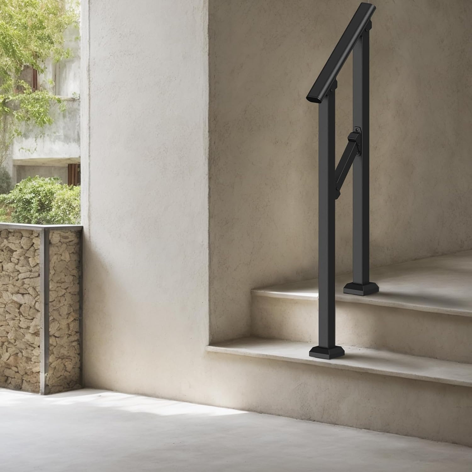 image:imageVEVOR Handrails for Outdoor Steps 1 Step Stair Hand Rail Kit Transitional Carbon Steel Railings with Installation Kit Stair Rails for Seniors Concrete Steps amp Porch amp Deck Black Retro ArchBlackStraight