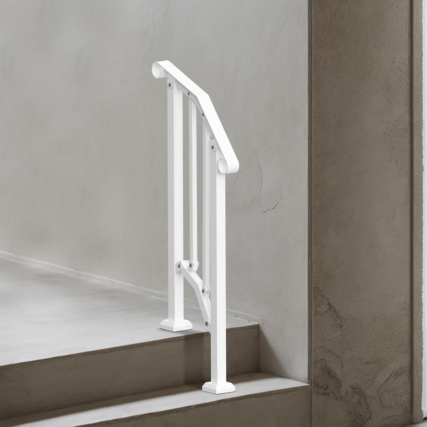 image:imageVEVOR Handrails for Outdoor Steps 1 Step Stair Hand Rail Kit Transitional Carbon Steel Railings with Installation Kit Stair Rails for Seniors Concrete Steps amp Porch amp Deck Black Retro ArchWhiteFence