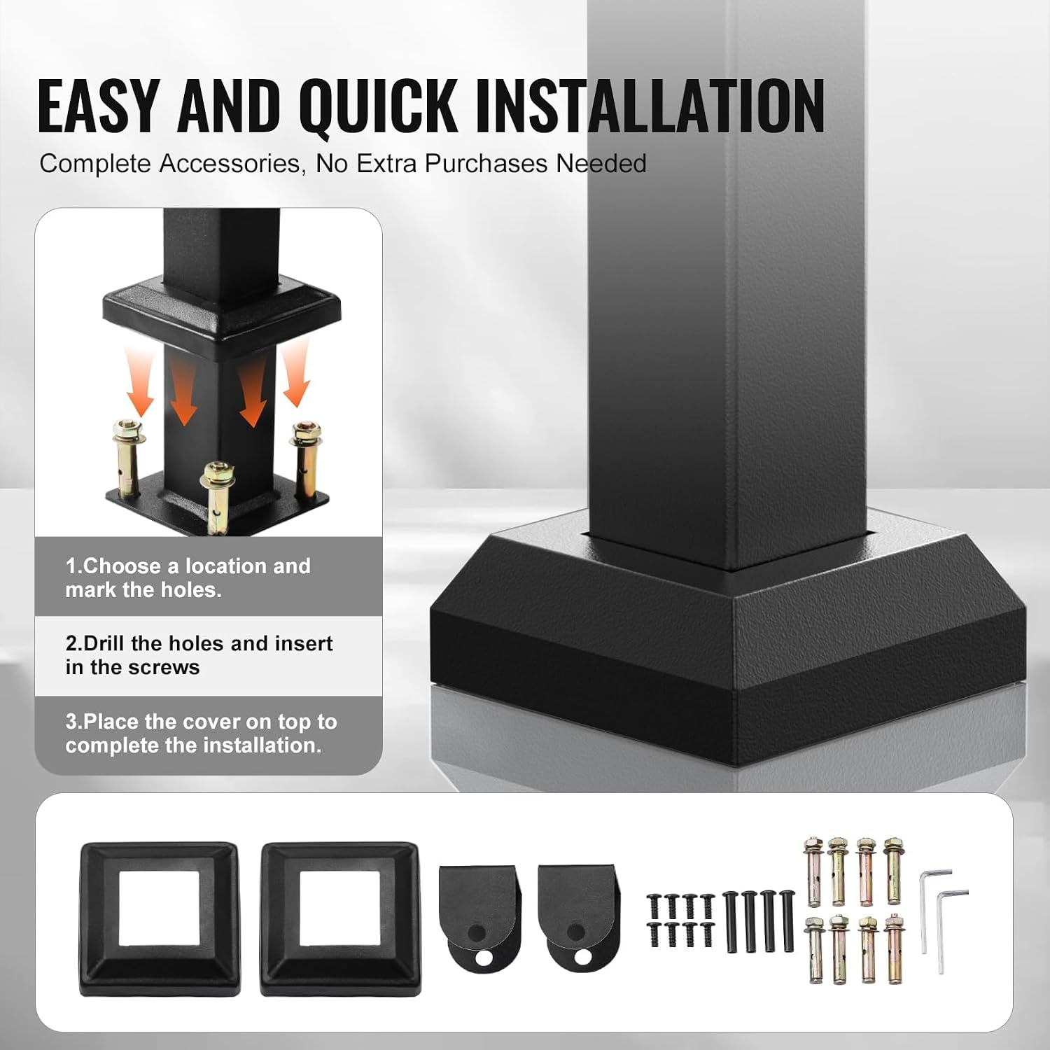 image:imageVEVOR Handrails for Outdoor Steps 1 Step Stair Hand Rail Kit Transitional Carbon Steel Railings with Installation Kit Stair Rails for Seniors Concrete Steps amp Porch amp Deck Black Retro ArchBlackStraight NM