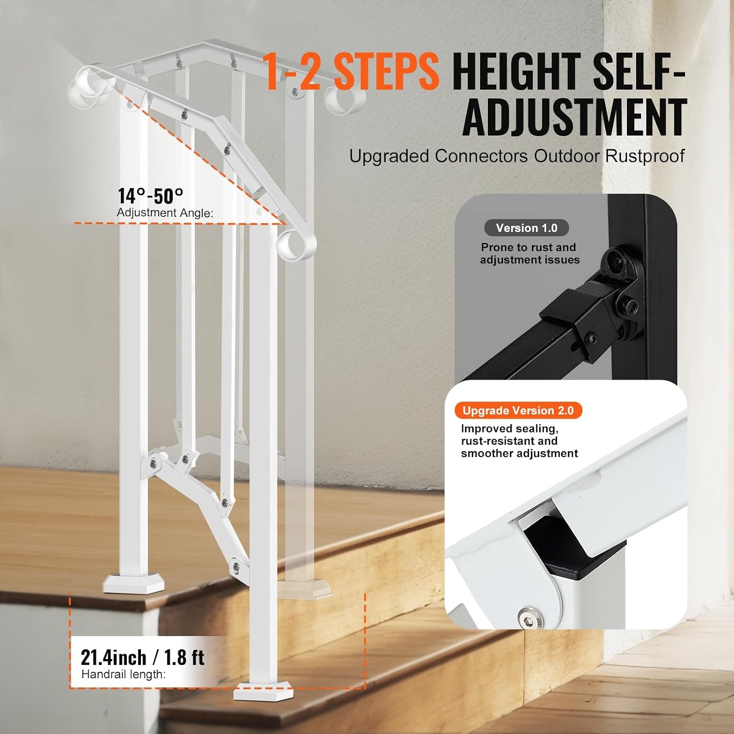 image:imageVEVOR Handrails for Outdoor Steps 1 Step Stair Hand Rail Kit Transitional Carbon Steel Railings with Installation Kit Stair Rails for Seniors Concrete Steps amp Porch amp Deck Black Retro ArchWhiteFence