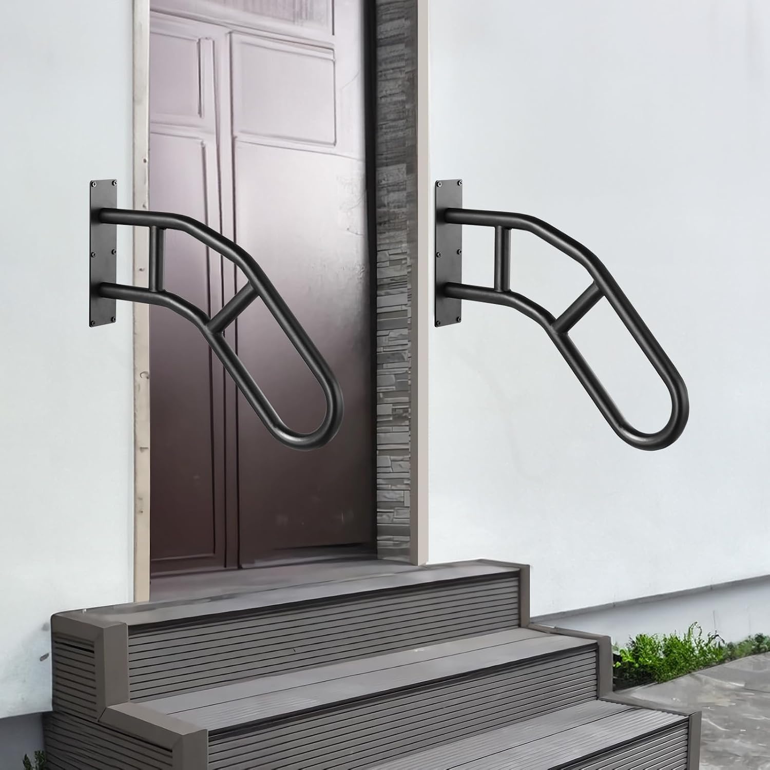 image:imageVEVOR Handrails for Outdoor Steps 29 Length Wall Mount Safety Railings for 13 Steps UShaped Handrail with Matte Black Finished Stair Handrails for Kids Elderly Pregnant Women Disabled 2 PCSBlack