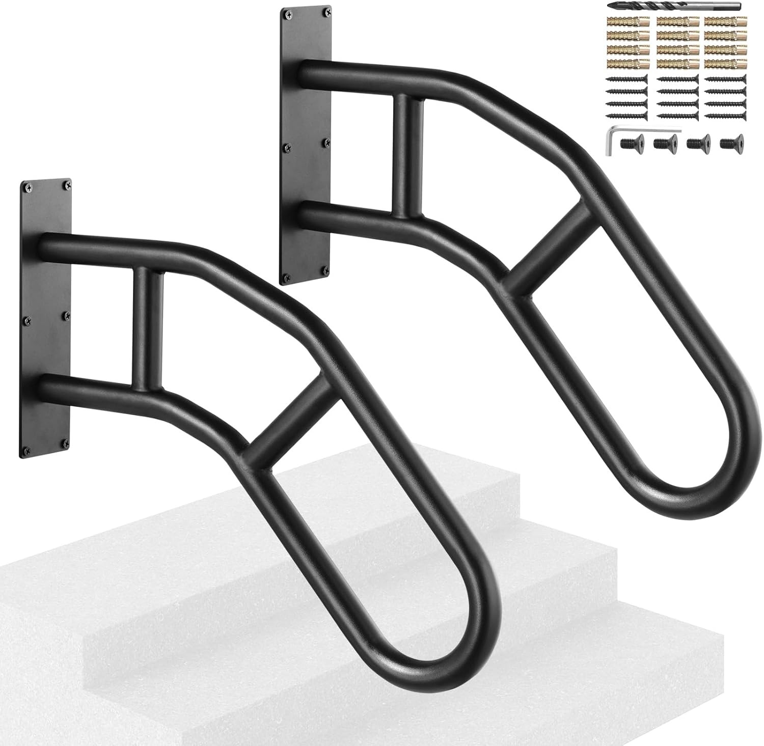 image:imageVEVOR Handrails for Outdoor Steps 29 Length Wall Mount Safety Railings for 13 Steps UShaped Handrail with Matte Black Finished Stair Handrails for Kids Elderly Pregnant Women Disabled 2 PCSBlack