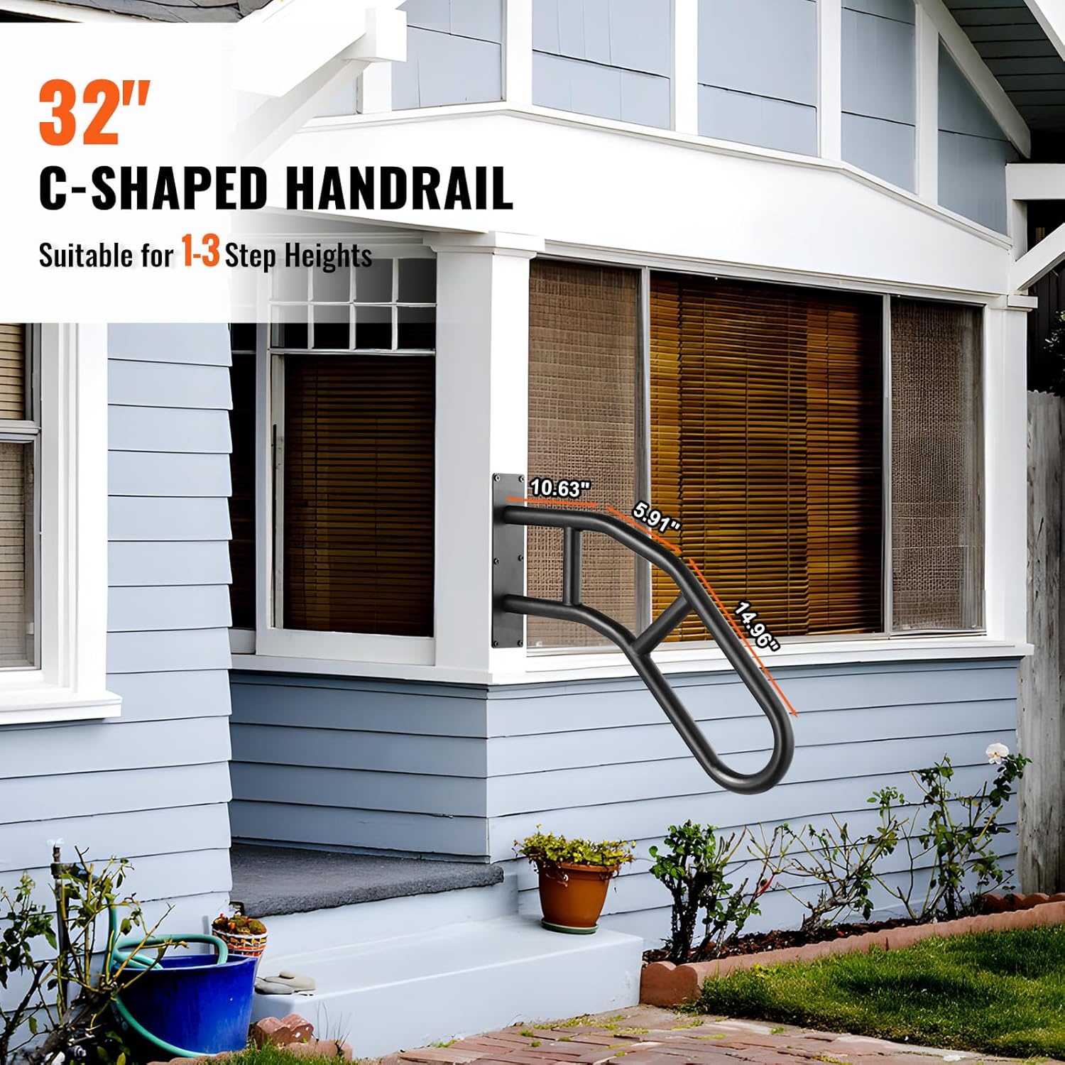 image:imageVEVOR Handrails for Outdoor Steps 29 Length Wall Mount Safety Railings for 13 Steps UShaped Handrail with Matte Black Finished Stair Handrails for Kids Elderly Pregnant Women Disabled 2 PCSBlack