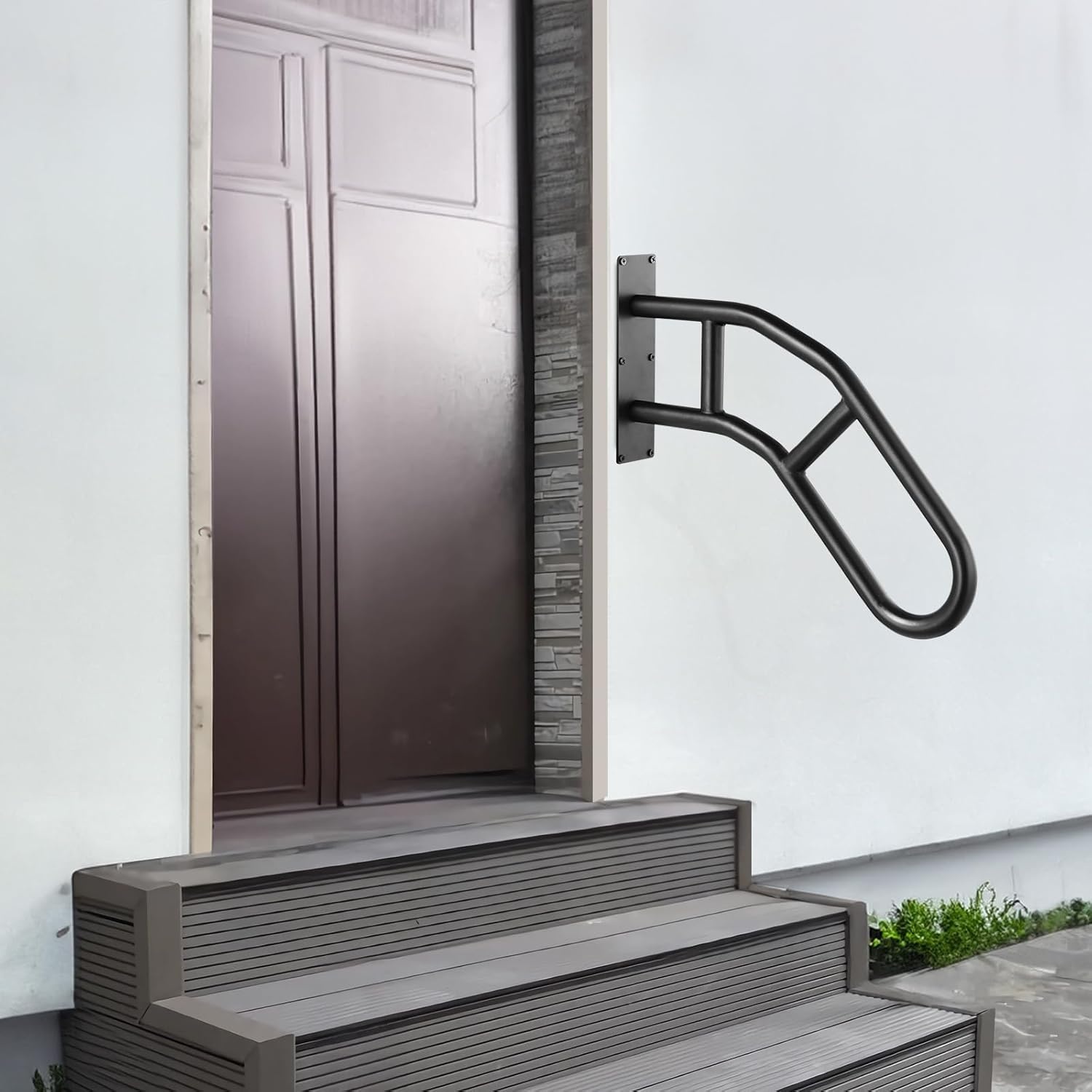 image:imageVEVOR Handrails for Outdoor Steps 29 Length Wall Mount Safety Railings for 13 Steps UShaped Handrail with Matte Black Finished Stair Handrails for Kids Elderly Pregnant Women Disabled 2 PCSBlack