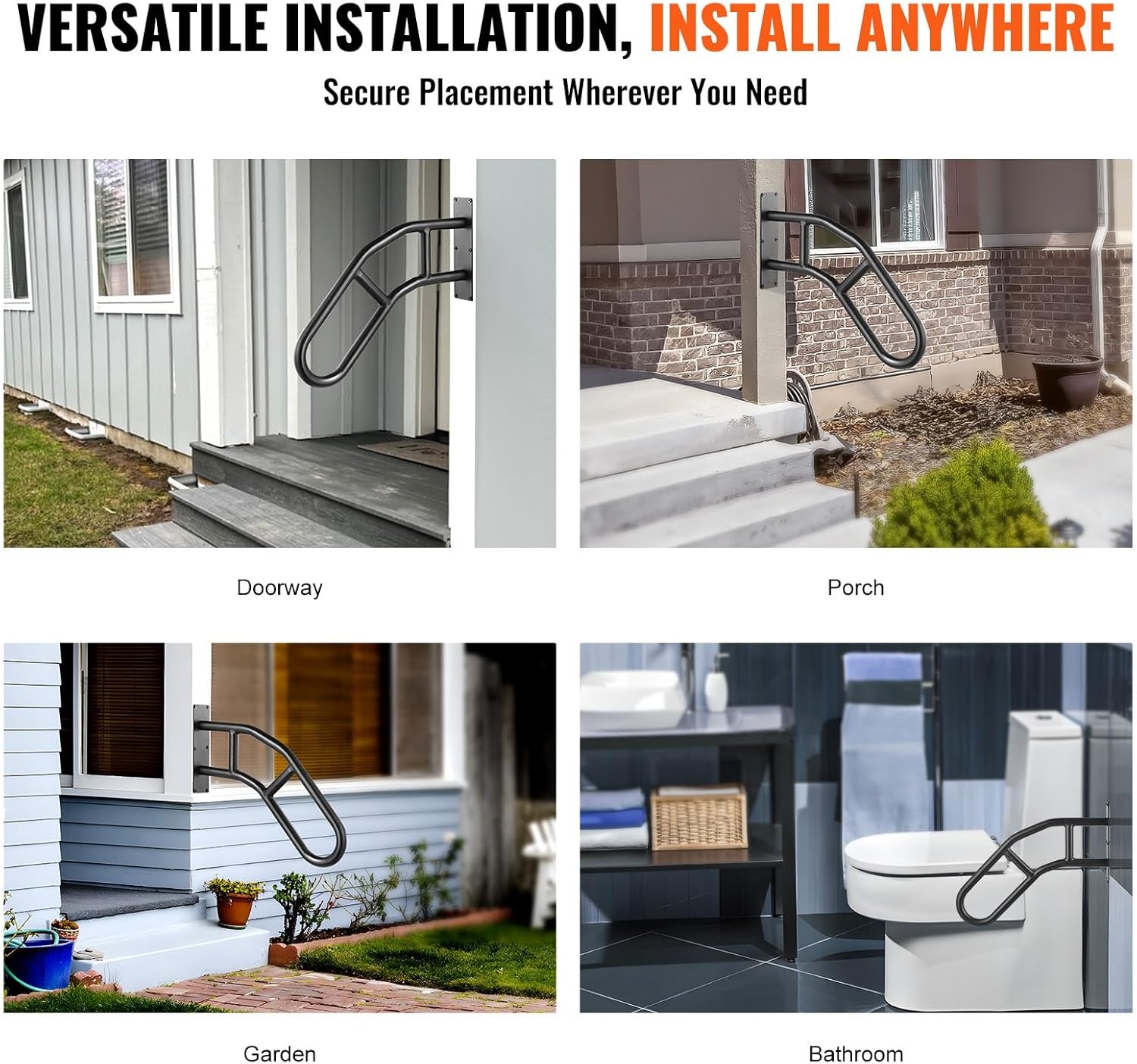 image:imageVEVOR Handrails for Outdoor Steps 29 Length Wall Mount Safety Railings for 13 Steps UShaped Handrail with Matte Black Finished Stair Handrails for Kids Elderly Pregnant Women Disabled 2 PCSBlack
