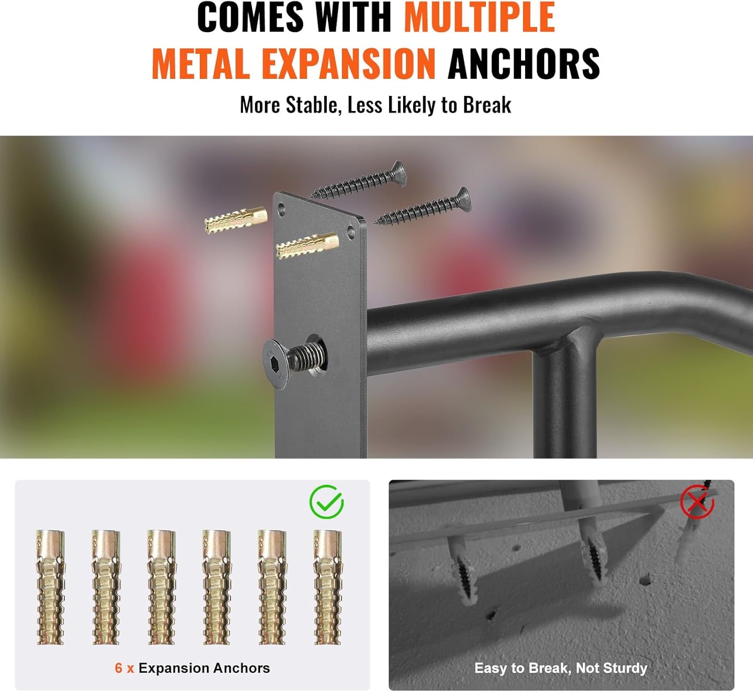 image:imageVEVOR Handrails for Outdoor Steps 29 Length Wall Mount Safety Railings for 13 Steps UShaped Handrail with Matte Black Finished Stair Handrails for Kids Elderly Pregnant Women Disabled 2 PCSBlack