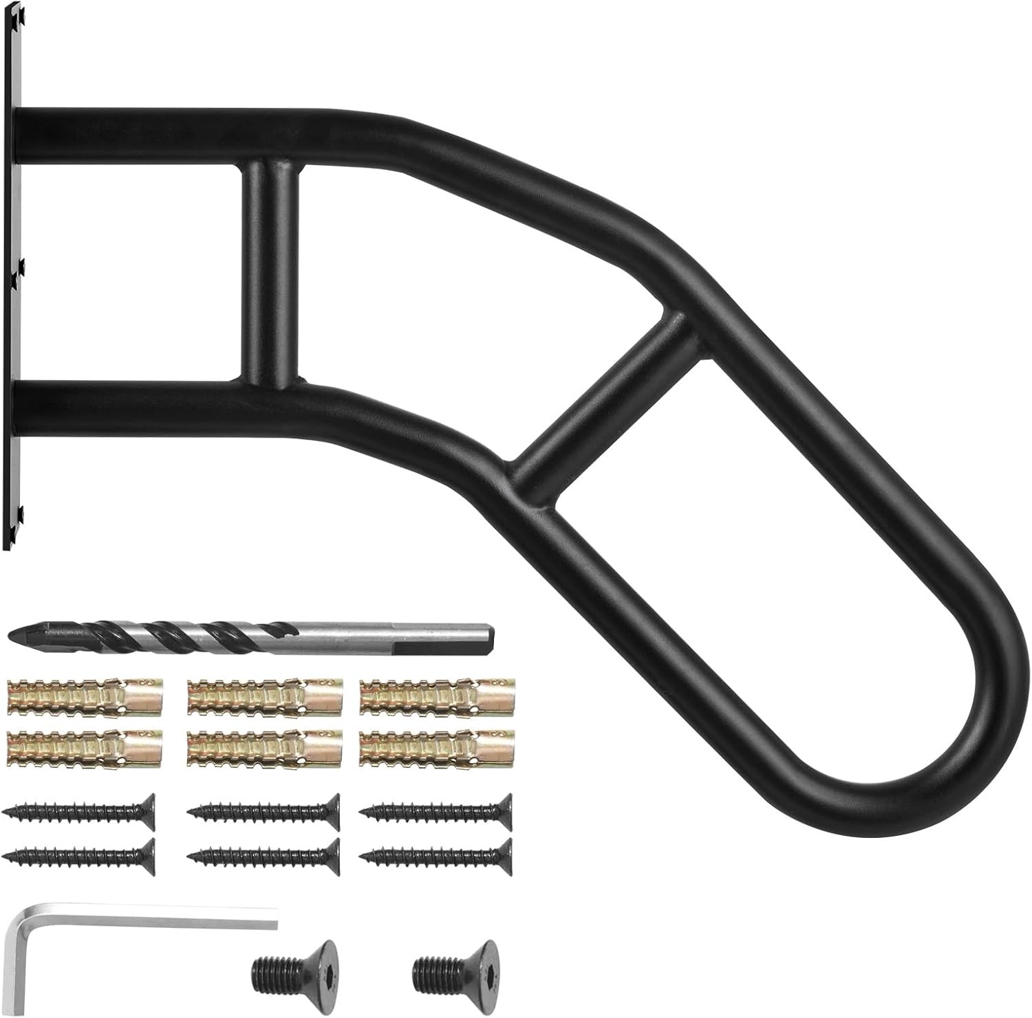 image:imageVEVOR Handrails for Outdoor Steps 29 Length Wall Mount Safety Railings for 13 Steps UShaped Handrail with Matte Black Finished Stair Handrails for Kids Elderly Pregnant Women Disabled 2 PCSBlack