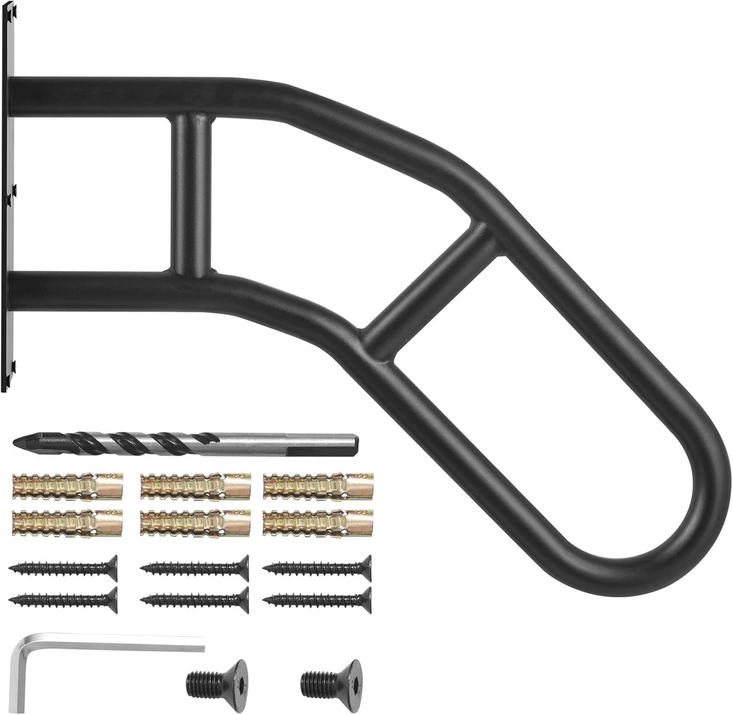 image:imageVEVOR Handrails for Outdoor Steps 29 Length Wall Mount Safety Railings for 13 Steps UShaped Handrail with Matte Black Finished Stair Handrails for Kids Elderly Pregnant Women Disabled 2 PCSBlack