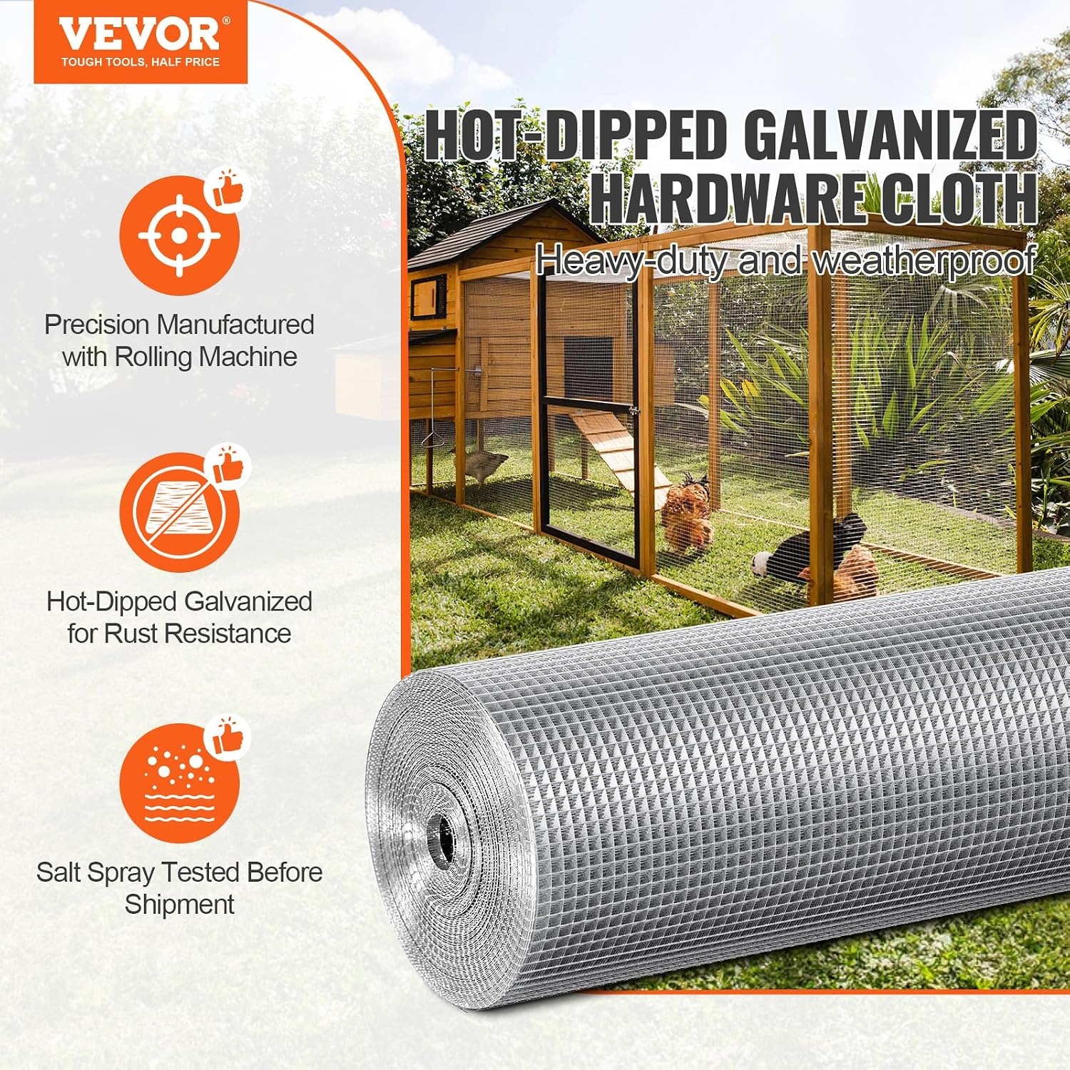 image:imageVEVOR Hardware Cloth 12 inch 48in x 50 ft 19 Gauge Hot Dipped Galvanized Wire Mesh Roll Chicken Wire Fencing Wire Mesh for Rabbit Cages Garden Small Rodents36 x 50