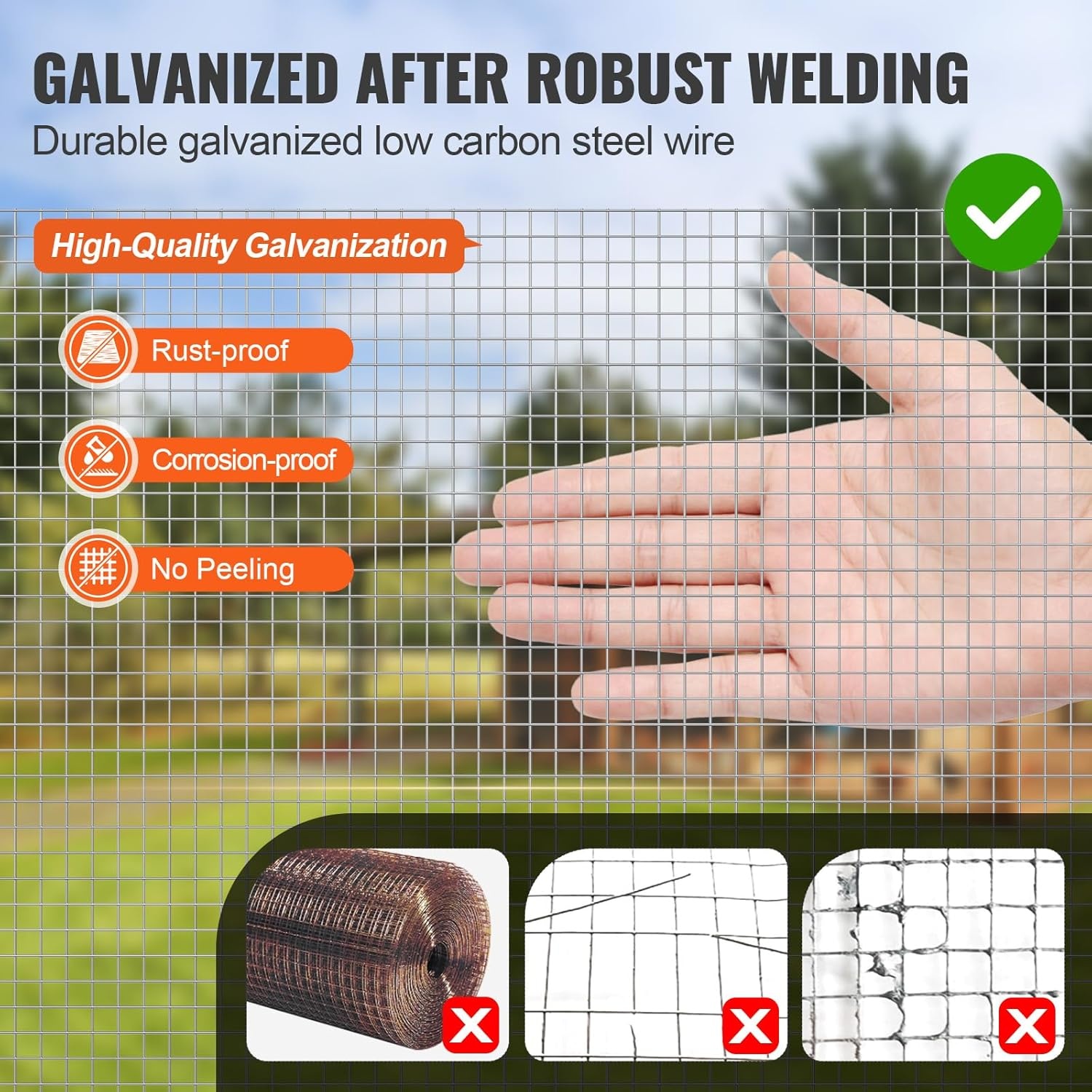image:imageVEVOR Hardware Cloth 12 inch 48in x 50 ft 19 Gauge Hot Dipped Galvanized Wire Mesh Roll Chicken Wire Fencing Wire Mesh for Rabbit Cages Garden Small Rodents36 x 50