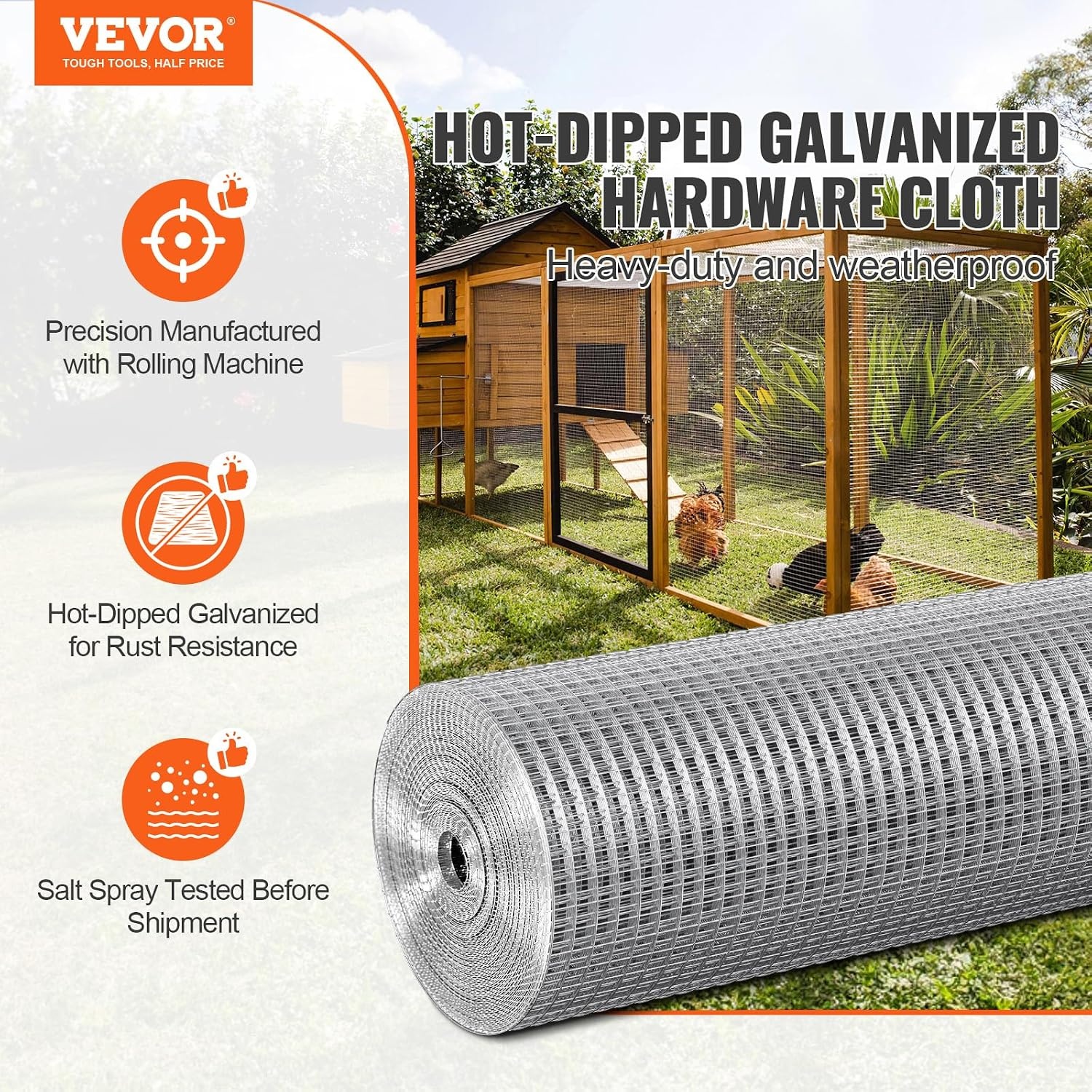 image:imageVEVOR Hardware Cloth 12 inch 48in x 50 ft 19 Gauge Hot Dipped Galvanized Wire Mesh Roll Chicken Wire Fencing Wire Mesh for Rabbit Cages Garden Small Rodents36 x 50