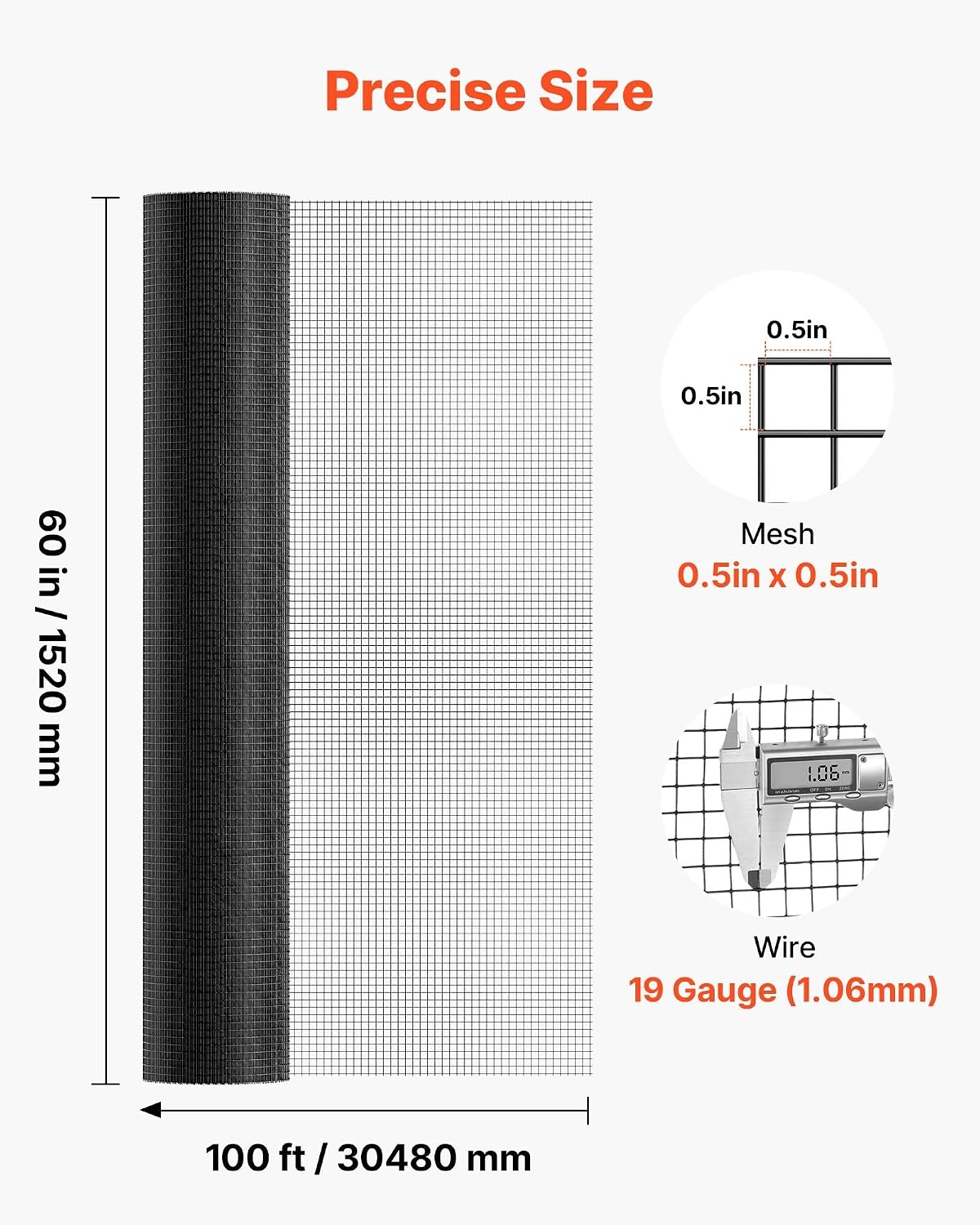 image:imageVEVOR Hardware Cloth 36 x 50 12 inch Galvanized Wire Mesh Roll 19 Gauge Chicken Wire Fencing Roll Vinyl Coating Metal Wire Mesh for Chicken Coop Barrier Rabbit Snake Fences Poultry Enclosures60in100ft