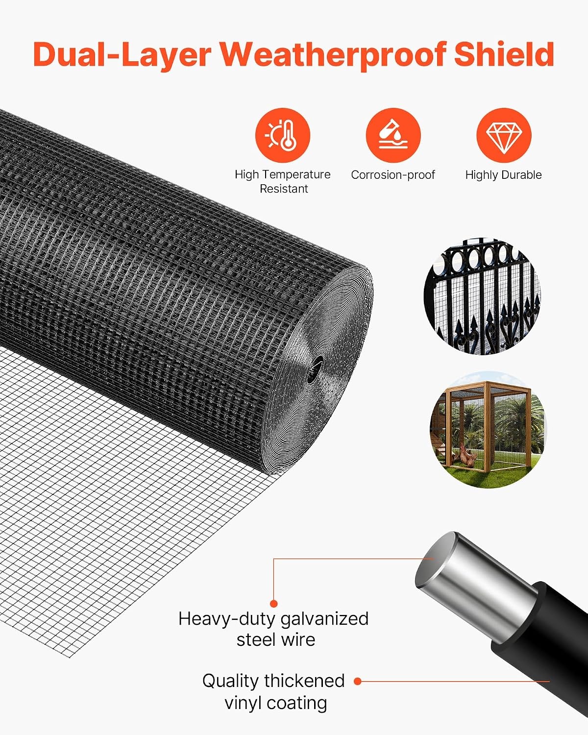 image:imageVEVOR Hardware Cloth 36 x 50 12 inch Galvanized Wire Mesh Roll 19 Gauge Chicken Wire Fencing Roll Vinyl Coating Metal Wire Mesh for Chicken Coop Barrier Rabbit Snake Fences Poultry Enclosures72in100ft