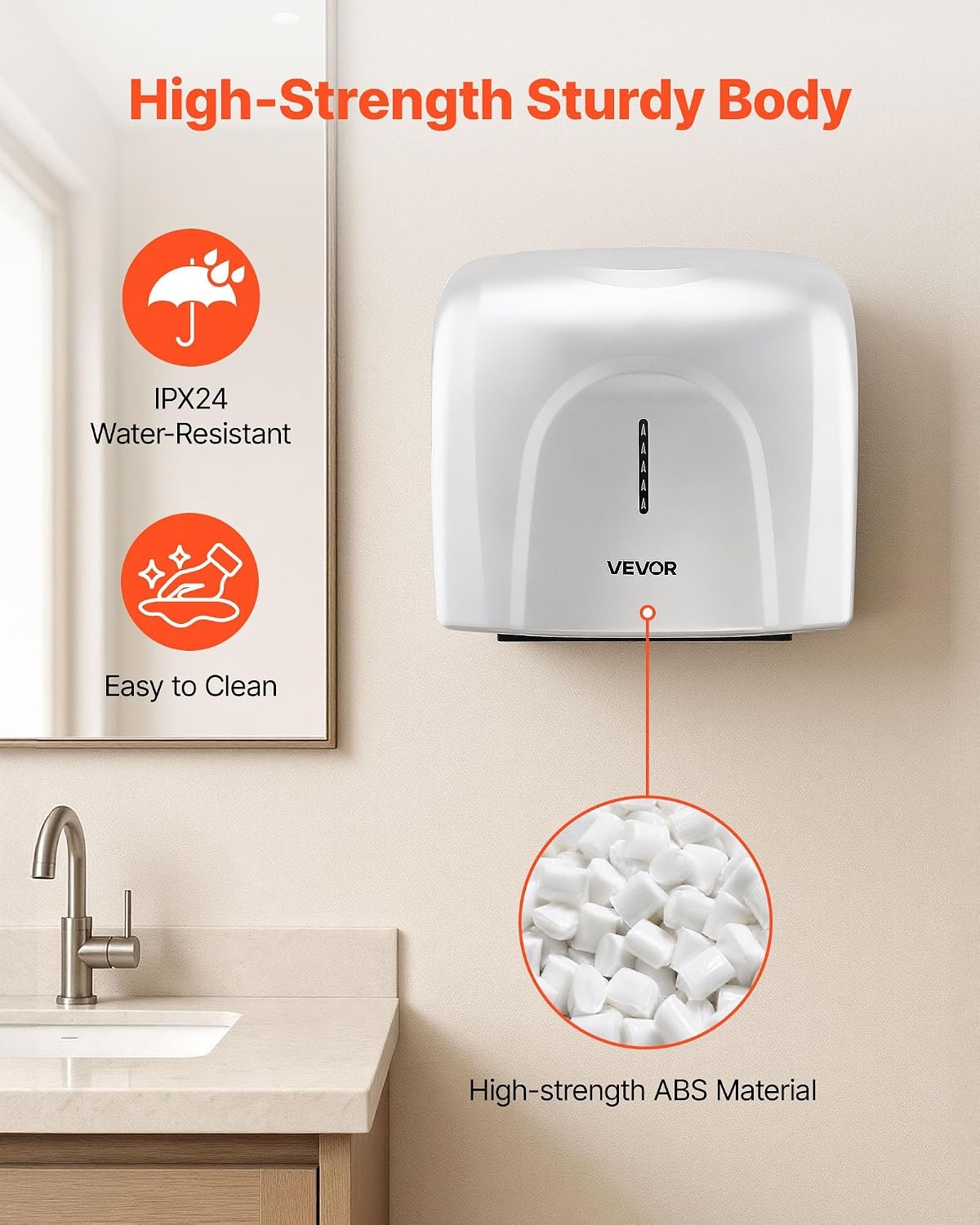 image:imageVEVOR Heavy Duty Commercial Hand Dryer 1300W Automatic High Speed Stainless Steel Warm Wind Hand Blower 120V Plug inHardwired Two Power Options Compliant for Industry Business RestroomsSilverplastic