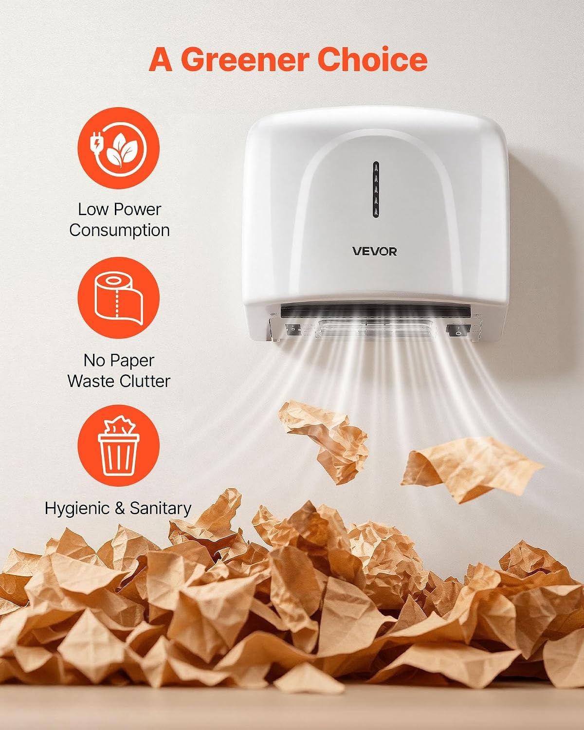 image:imageVEVOR Heavy Duty Commercial Hand Dryer 1300W Automatic High Speed Stainless Steel Warm Wind Hand Blower 120V Plug inHardwired Two Power Options Compliant for Industry Business RestroomsSilverplastic