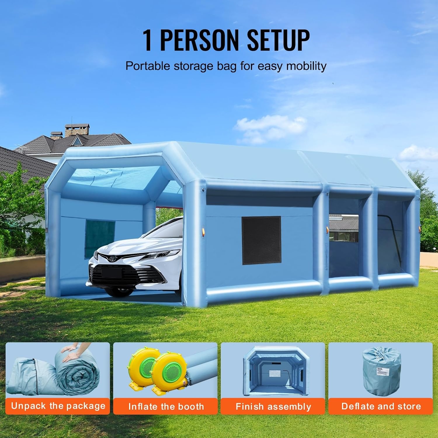 image:imageVEVOR Inflatable Paint Booth 98 x 82 x 82 ft Inflatable Spray Booth with 550W Powerful Blower and Air Filter System Portable Car Paint Booth for Motorcycle Bicycle Small Furniture Painting28x16x11Ft