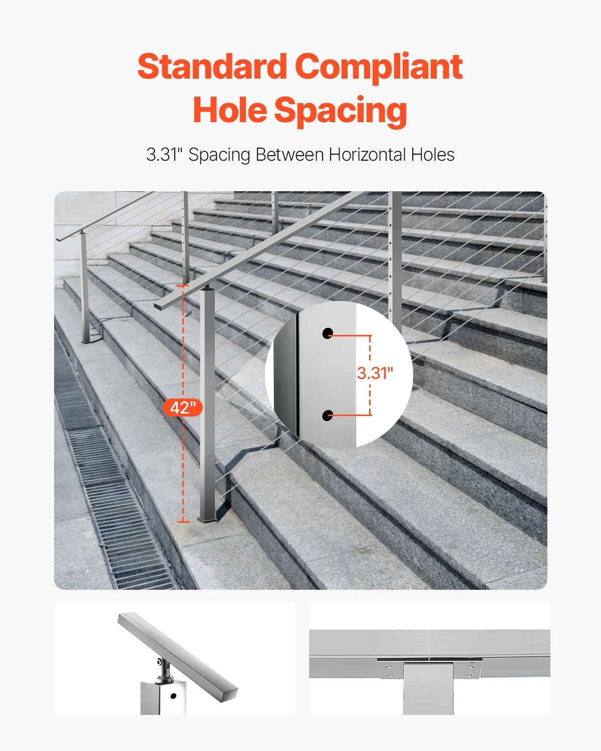 image:imageVEVOR Level Drilled Cable Railing Post 10 Holes 36x2x2 Inches Stainless Steel Cable Railing System Kit for Indoor Outdoor Deck Balcony 4 Pack Black Product ID 4JZLGZXHS914MY65M001V0Stair PostSilver