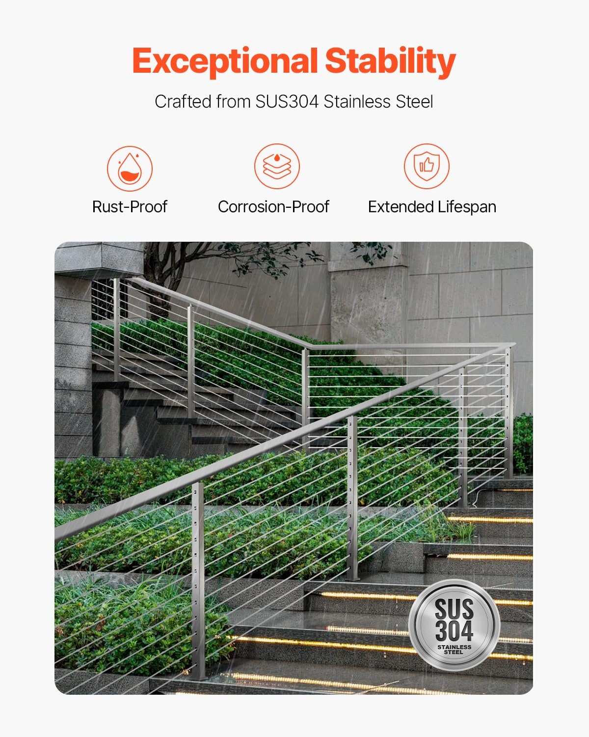 image:imageVEVOR Level Drilled Cable Railing Post 10 Holes 36x2x2 Inches Stainless Steel Cable Railing System Kit for Indoor Outdoor Deck Balcony 4 Pack Black Product ID 4JZLGZXHS914MY65M001V0Stair PostSilver