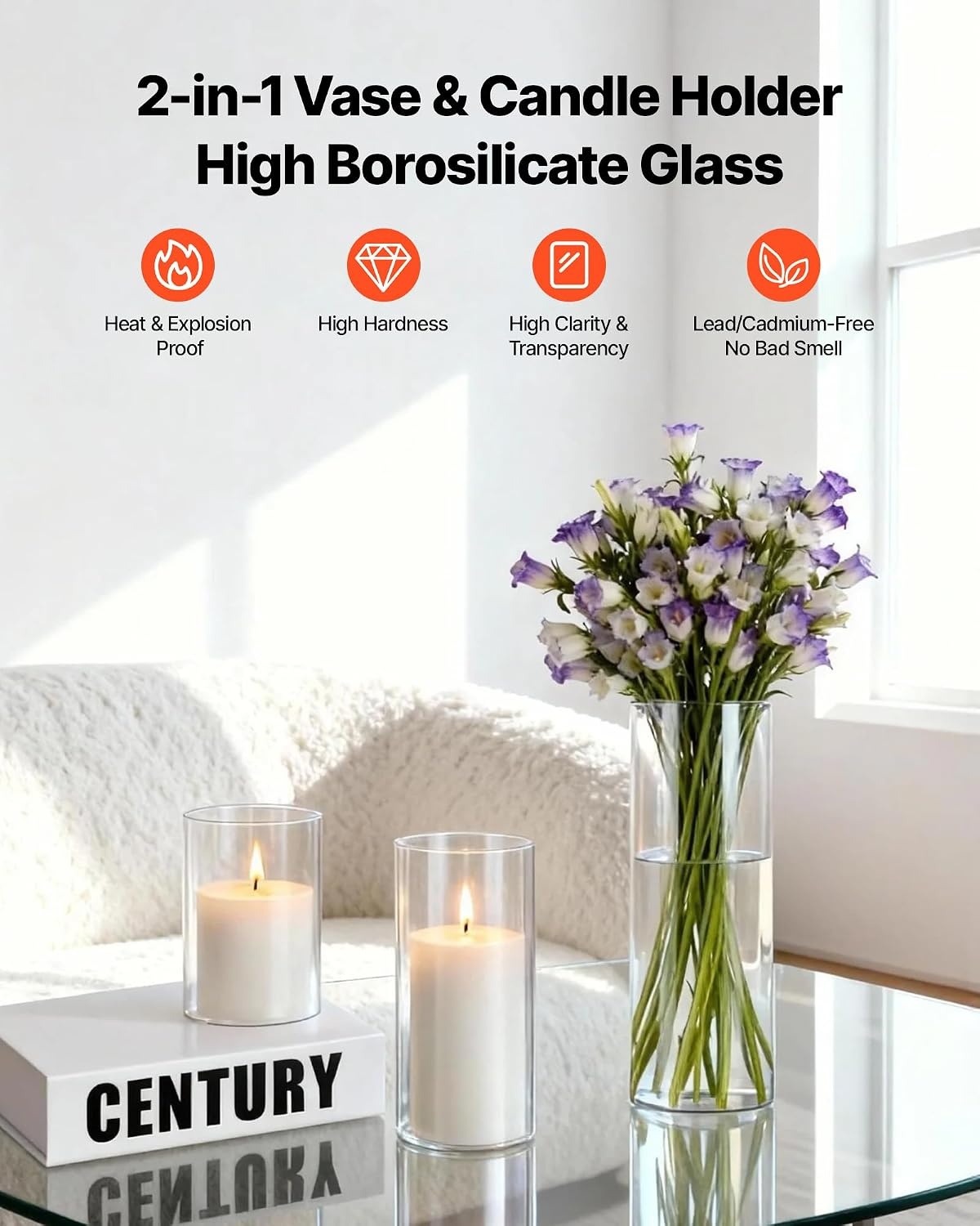 image:imageVEVOR Pillar Candles and Glass Vases Set 36 Pcs Clear Cylinder Hurricane Candle Holders for Wedding Centerpieces Tall Vase for Table Decor Wedding Party ThanksgivingWhite 256 x 47597936 Pcs