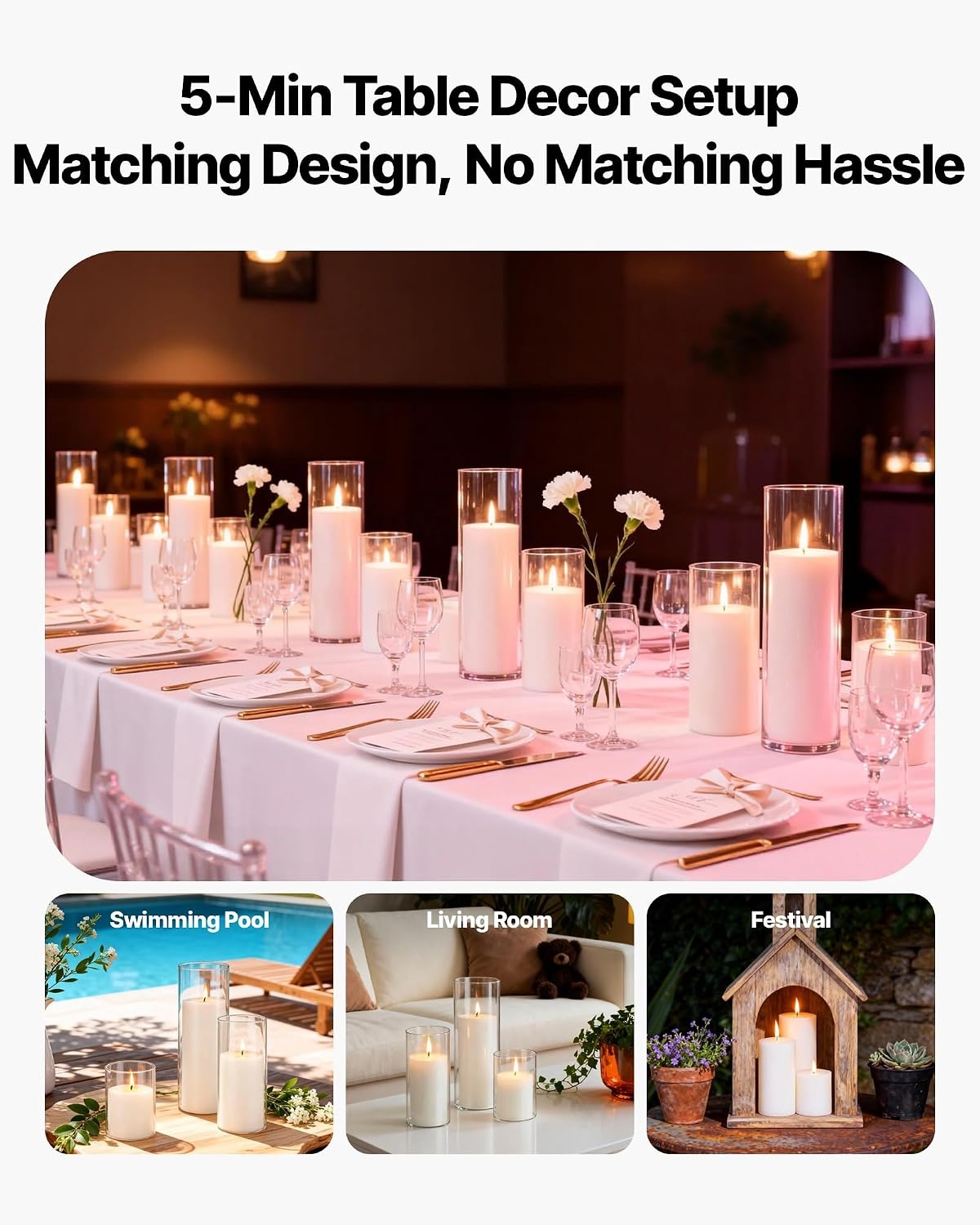 image:imageVEVOR Pillar Candles and Glass Vases Set 36 Pcs Clear Cylinder Hurricane Candle Holders for Wedding Centerpieces Tall Vase for Table Decor Wedding Party ThanksgivingWhite 256 x 47597936 Pcs