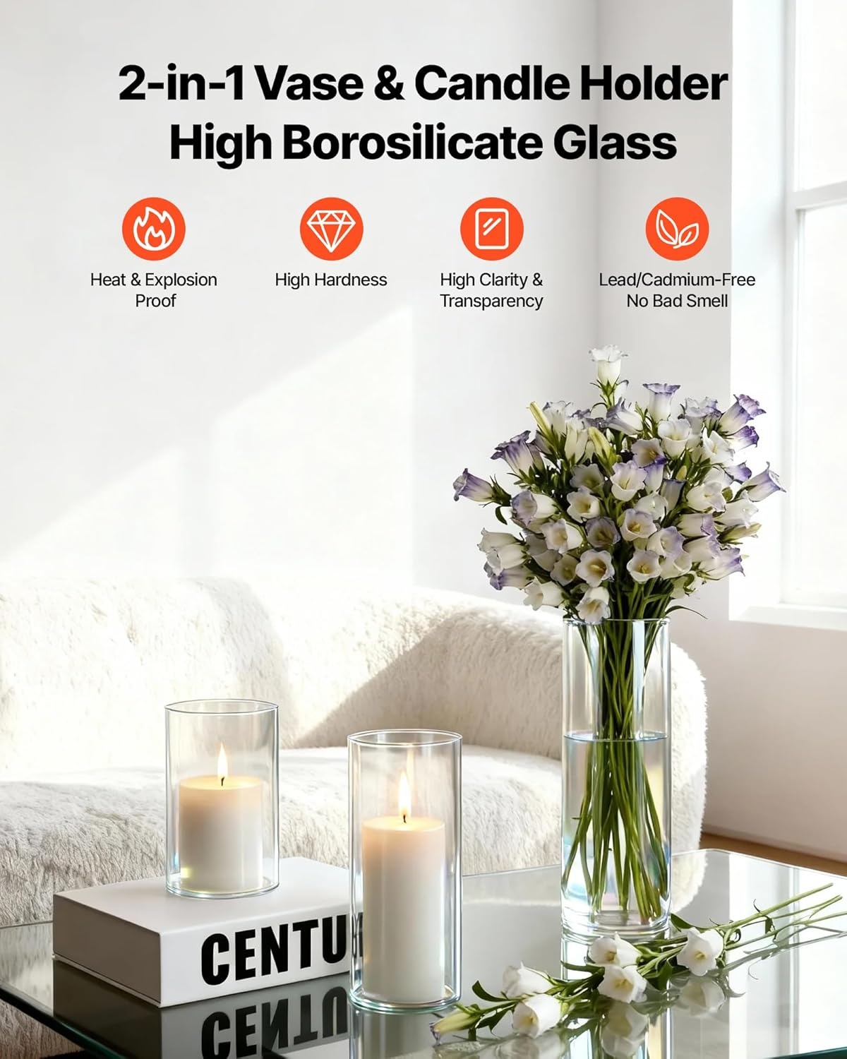 image:imageVEVOR Pillar Candles and Glass Vases Set 36 Pcs Clear Cylinder Hurricane Candle Holders for Wedding Centerpieces Tall Vase for Table Decor Wedding Party ThanksgivingWhite 256 x 47597936 Pcs