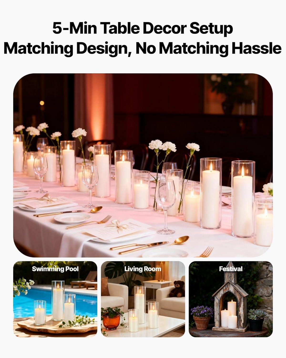 image:imageVEVOR Pillar Candles and Glass Vases Set 36 Pcs Clear Cylinder Hurricane Candle Holders for Wedding Centerpieces Tall Vase for Table Decor Wedding Party ThanksgivingWhite 256 x 47597936 Pcs