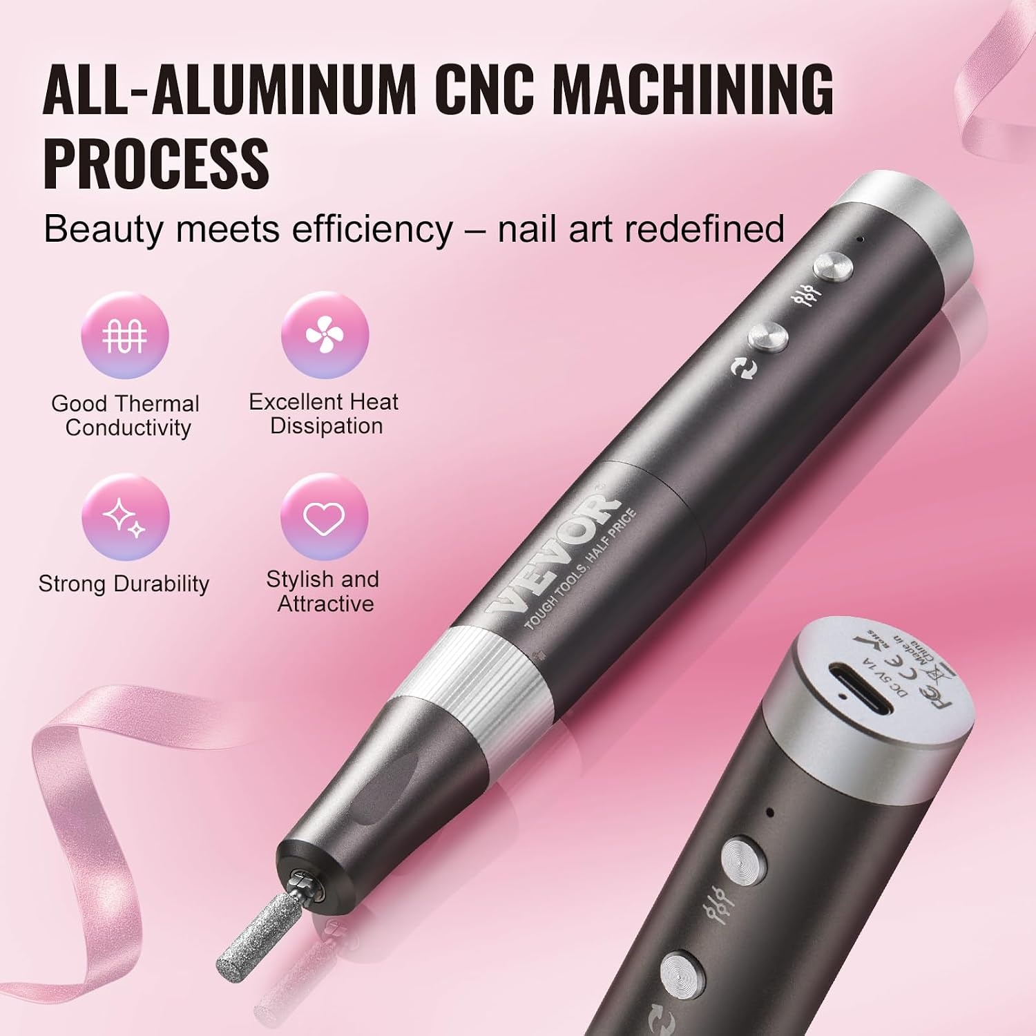 image:imageVEVOR Portable Electric Rechargeable Nail Drill 35000RPM Cordless Nail E File Machine LCDDisplay Acrylic Gel Grinder Tool for Manicure Pedicure Carve Polish with 6 Bits and 50PCS Sanding BandsE File