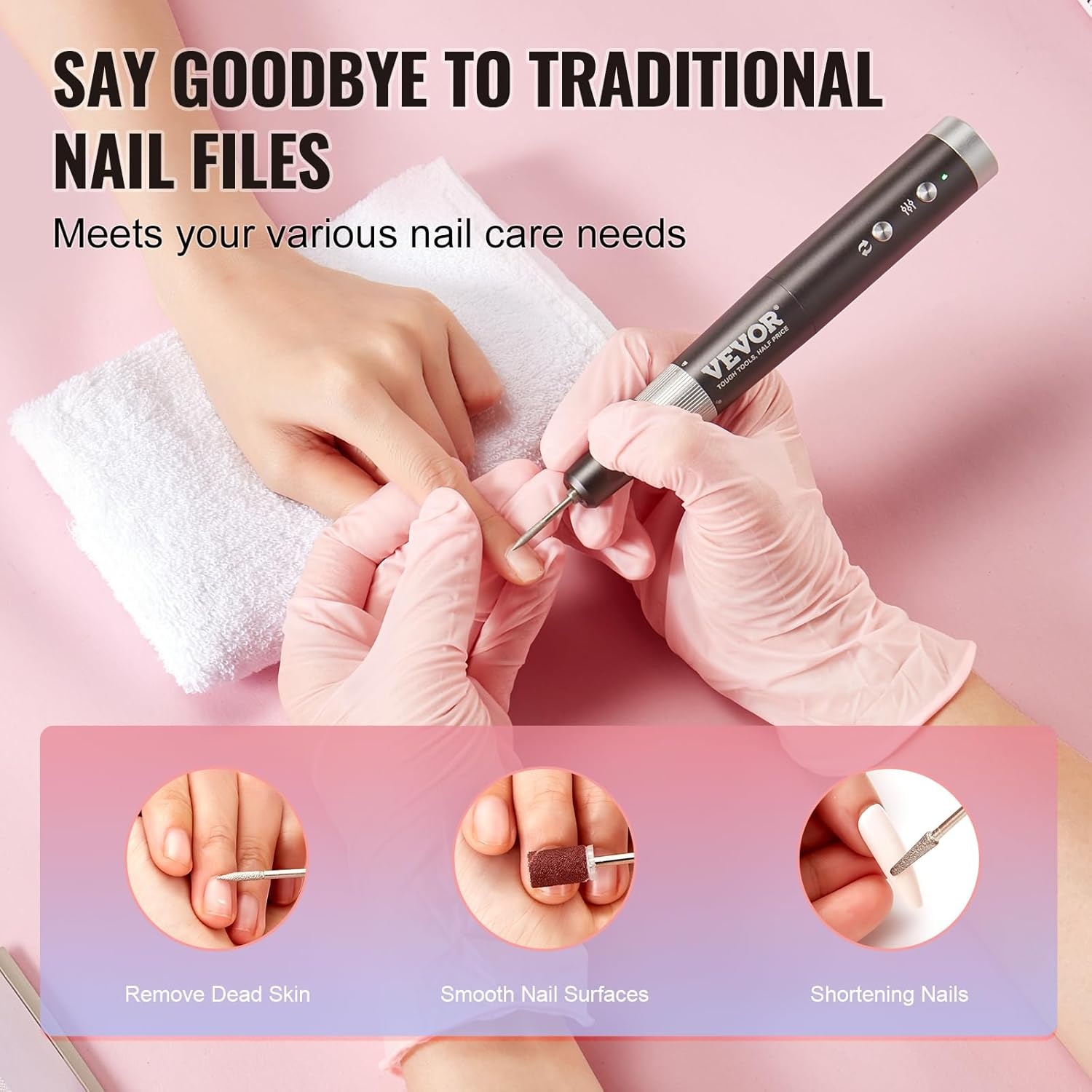 image:imageVEVOR Portable Electric Rechargeable Nail Drill 35000RPM Cordless Nail E File Machine LCDDisplay Acrylic Gel Grinder Tool for Manicure Pedicure Carve Polish with 6 Bits and 50PCS Sanding BandsE File