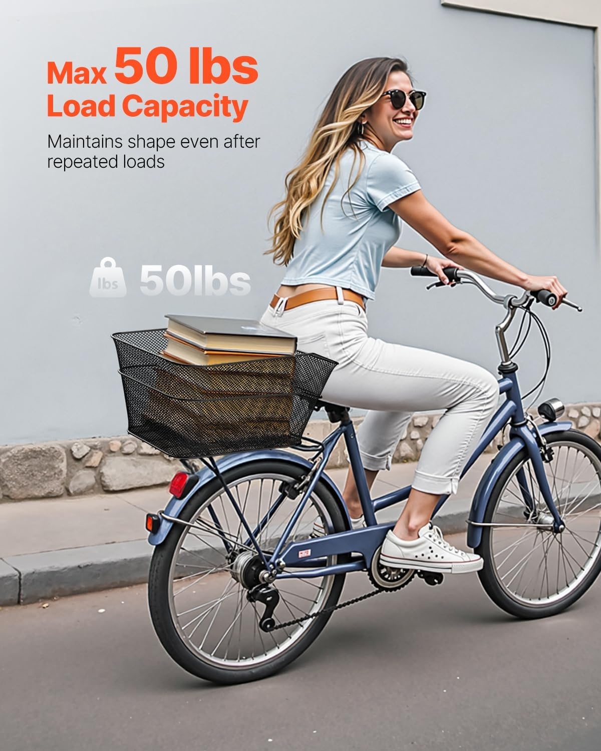 image:imageVEVOR Rear Bike Basket Wire Mesh Bicycle Basket with Cargo Net amp Waterproof Cover Durable Metal Bike Back Basket Fits Most Rear Bike Racks Mounting Tools Included