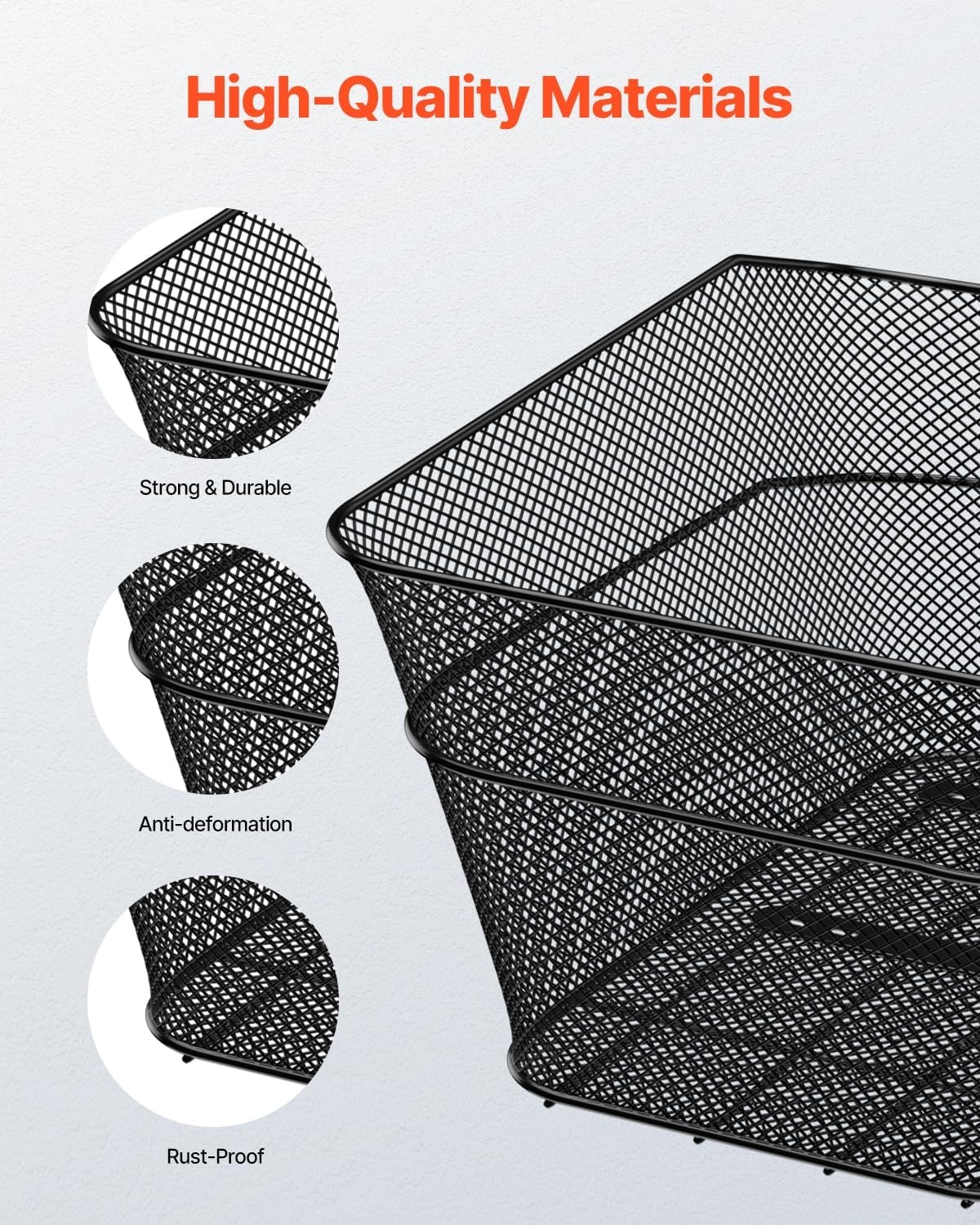 image:imageVEVOR Rear Bike Basket Wire Mesh Bicycle Basket with Cargo Net amp Waterproof Cover Durable Metal Bike Back Basket Fits Most Rear Bike Racks Mounting Tools Included