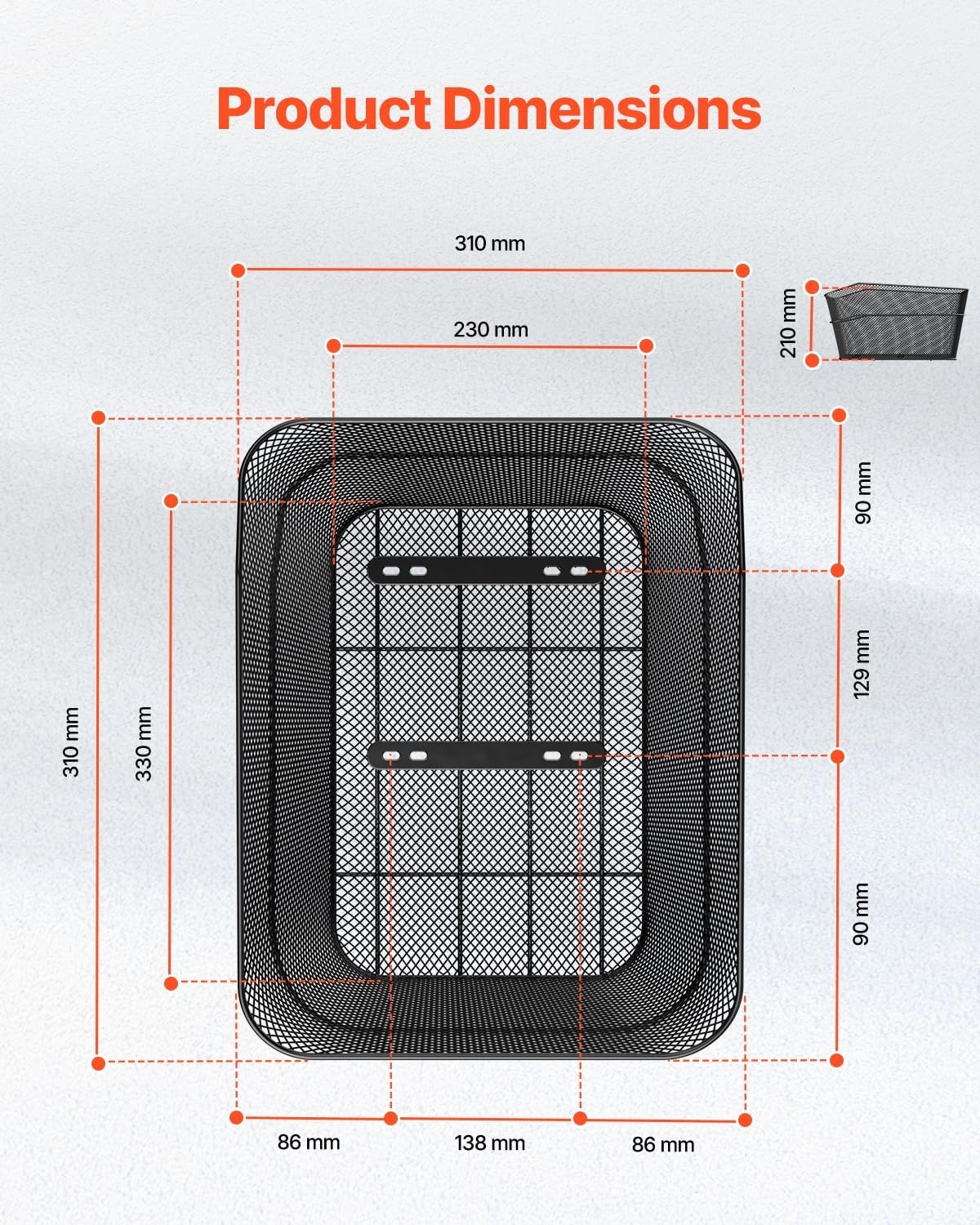 image:imageVEVOR Rear Bike Basket Wire Mesh Bicycle Basket with Cargo Net amp Waterproof Cover Durable Metal Bike Back Basket Fits Most Rear Bike Racks Mounting Tools Included