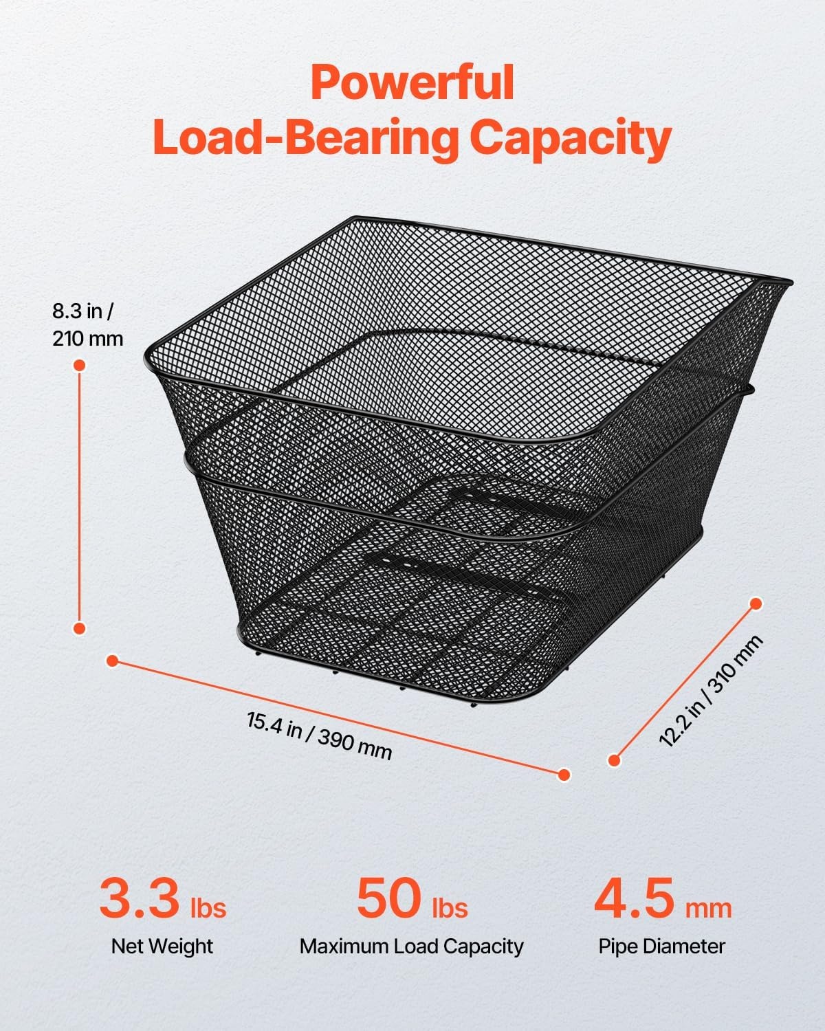 image:imageVEVOR Rear Bike Basket Wire Mesh Bicycle Basket with Cargo Net amp Waterproof Cover Durable Metal Bike Back Basket Fits Most Rear Bike Racks Mounting Tools Included
