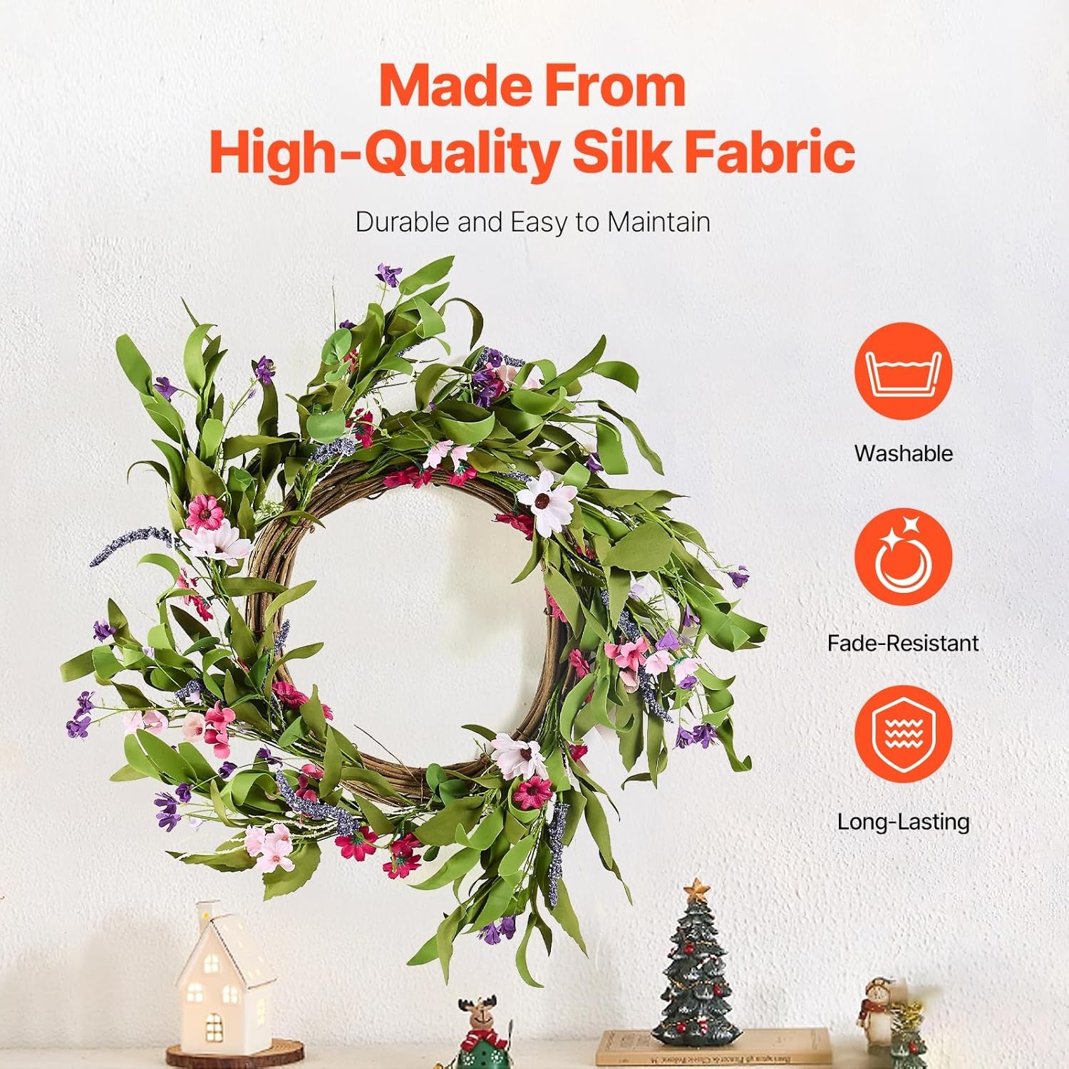 image:imageVEVOR Spring Wreath for Front Door 24 Inch Large Artificial Flower Wreath with Hydrangea amp Peony YearRound All Season Outdoor Indoor Door DecorPink Green