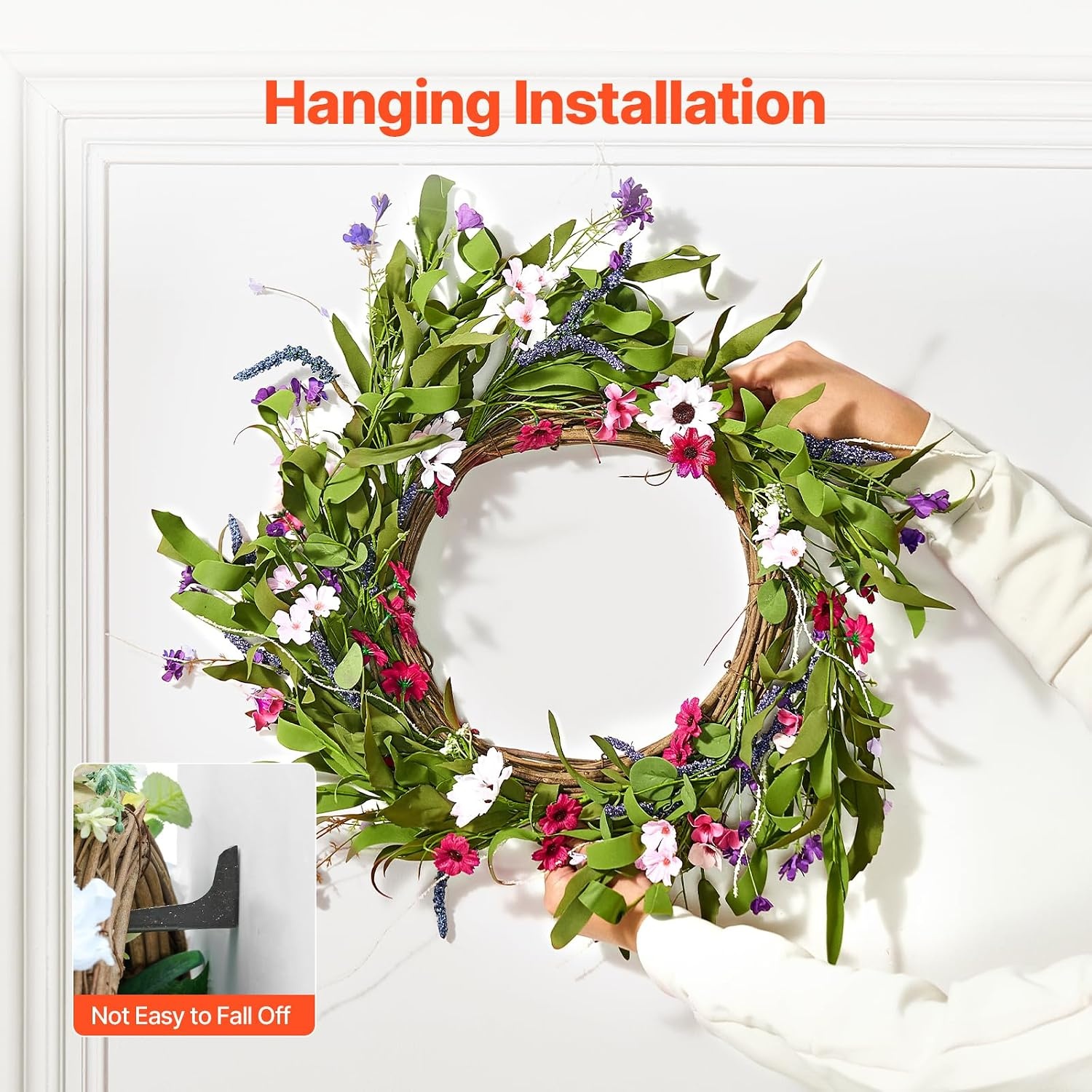 image:imageVEVOR Spring Wreath for Front Door 24 Inch Large Artificial Flower Wreath with Hydrangea amp Peony YearRound All Season Outdoor Indoor Door DecorPink Green