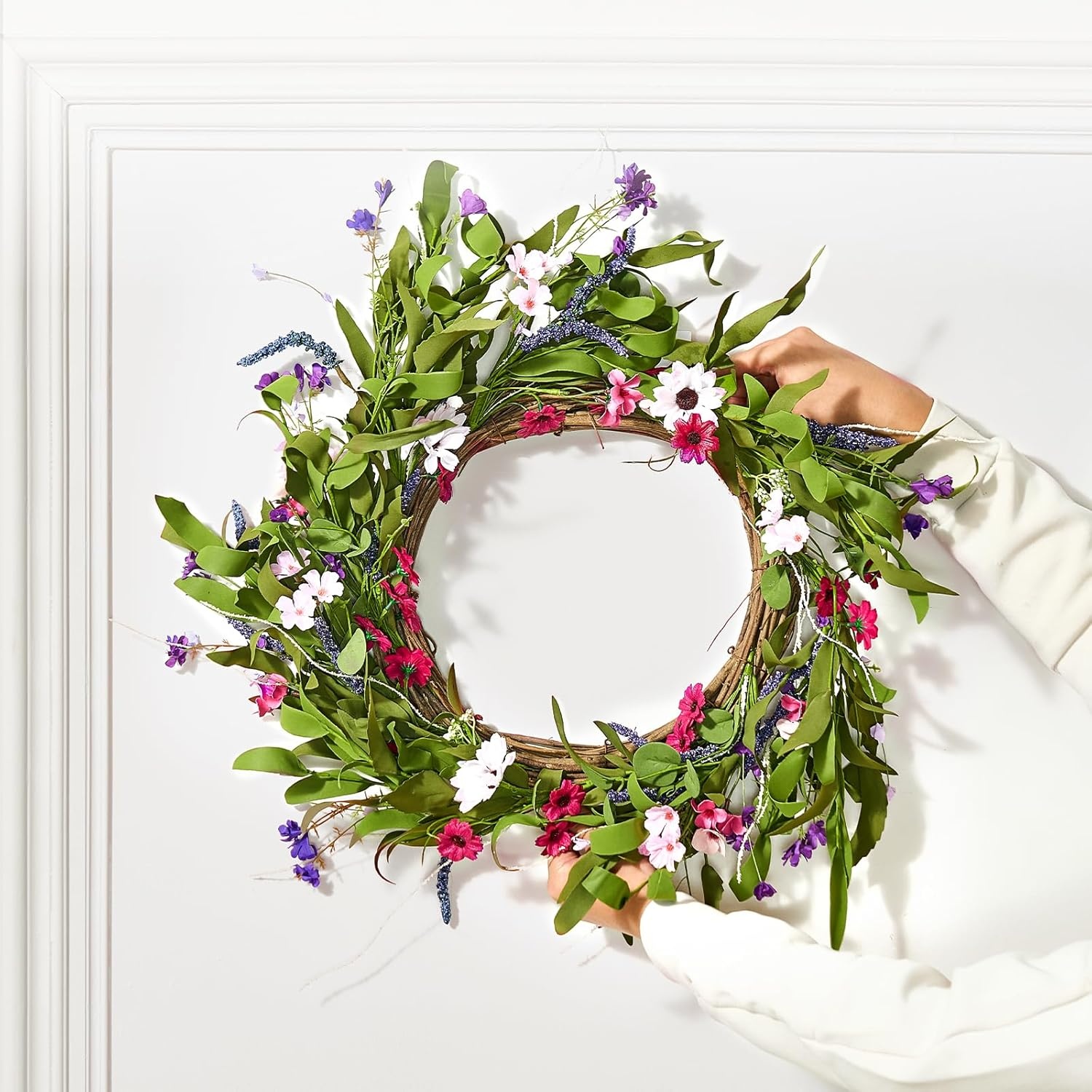 image:imageVEVOR Spring Wreath for Front Door 24 Inch Large Artificial Flower Wreath with Hydrangea amp Peony YearRound All Season Outdoor Indoor Door DecorPink Green