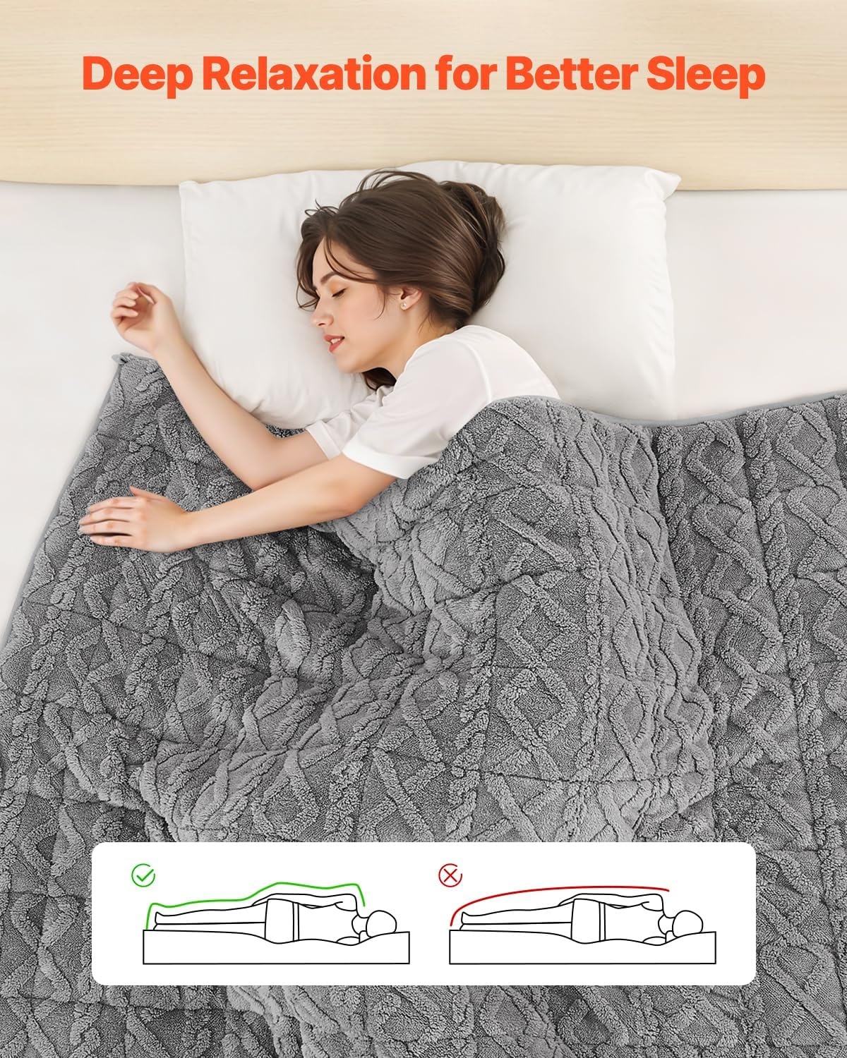 image:imageVEVOR Weighted Blanket 20 lbs 60 x 80 in Queen Size Sherpa Fleece Heavy Blanket with Glass Beads Soft Warm Cozy Fluffy Touch for 200250 lbs Adults Improve Sleep Quality Grey