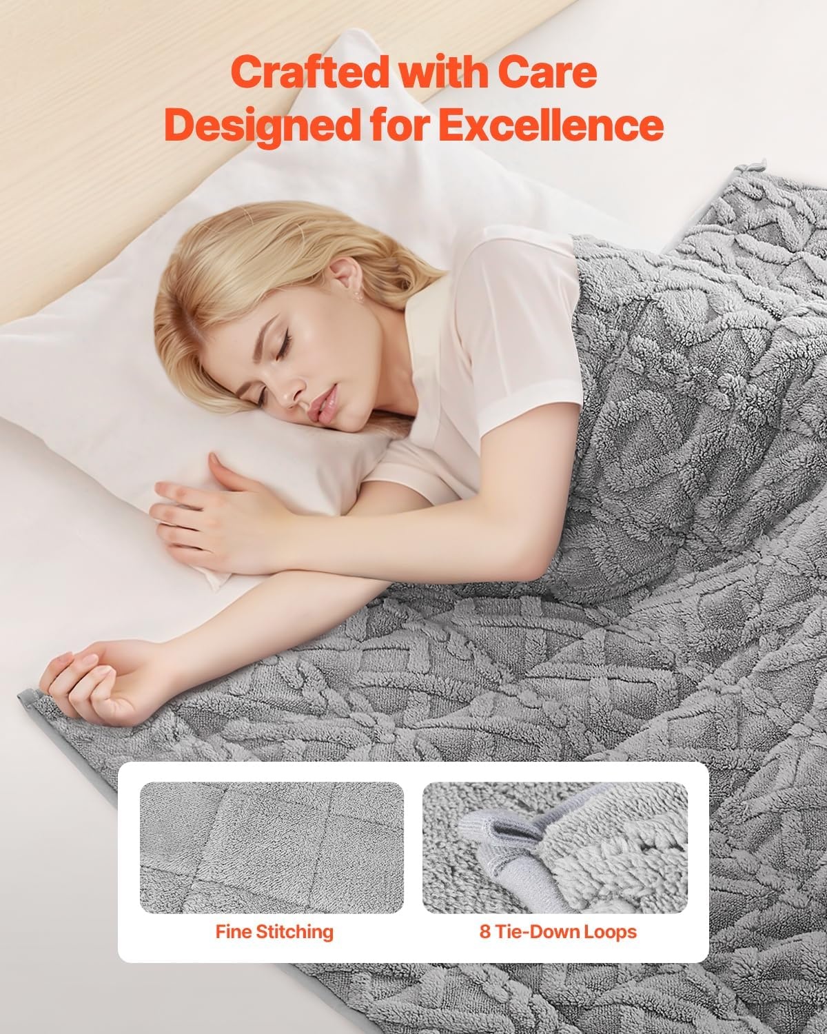 image:imageVEVOR Weighted Blanket 20 lbs 60 x 80 in Queen Size Sherpa Fleece Heavy Blanket with Glass Beads Soft Warm Cozy Fluffy Touch for 200250 lbs Adults Improve Sleep Quality Grey