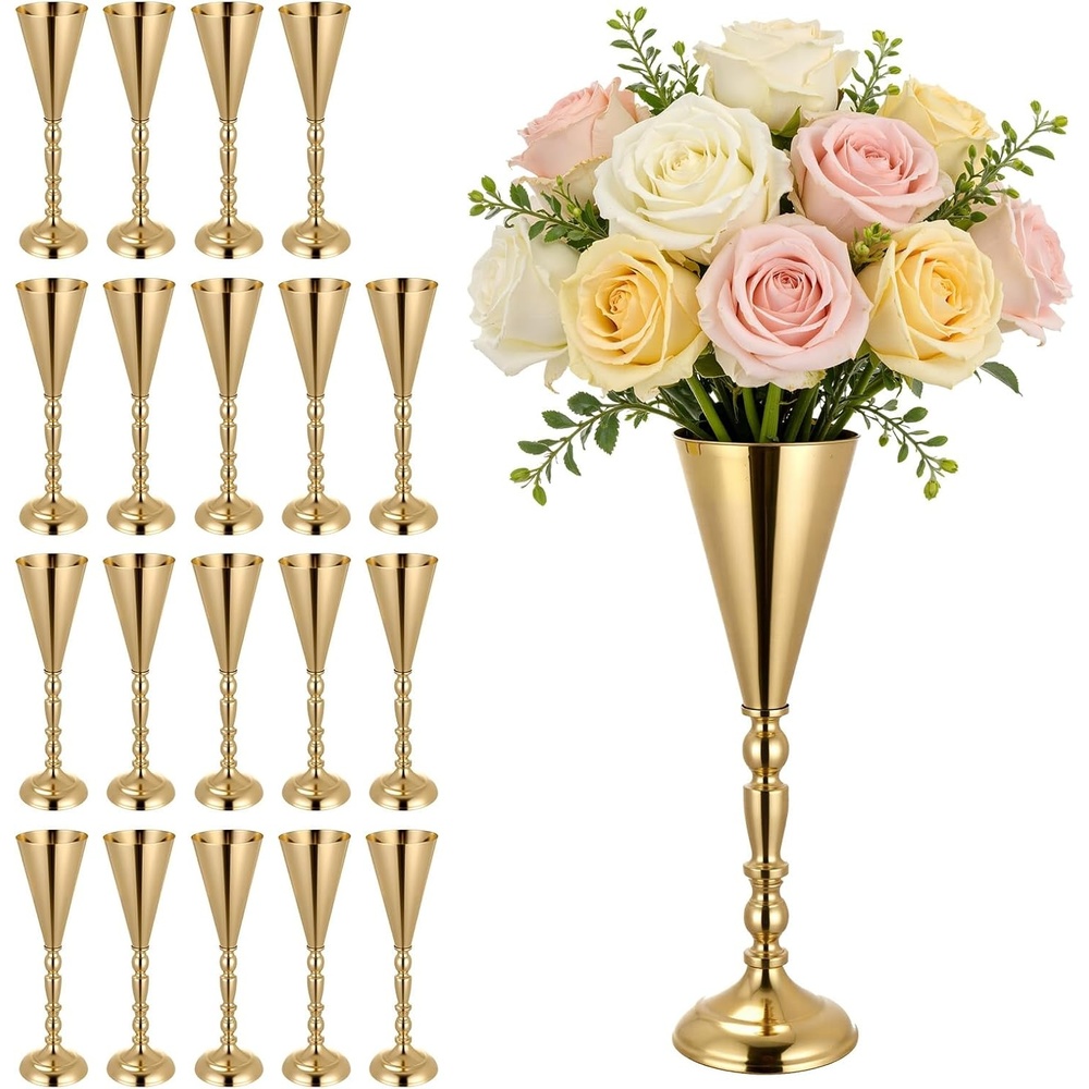 image:imageVEVOR 12 PCS Wedding Flower Vase 217 in Tall Trumpet Flower Table Centerpieces Banquet Vases Easy Installation Electroplated Versatile Arrangement Stand for Party Events Home Decor Reception Gold20 PCS169