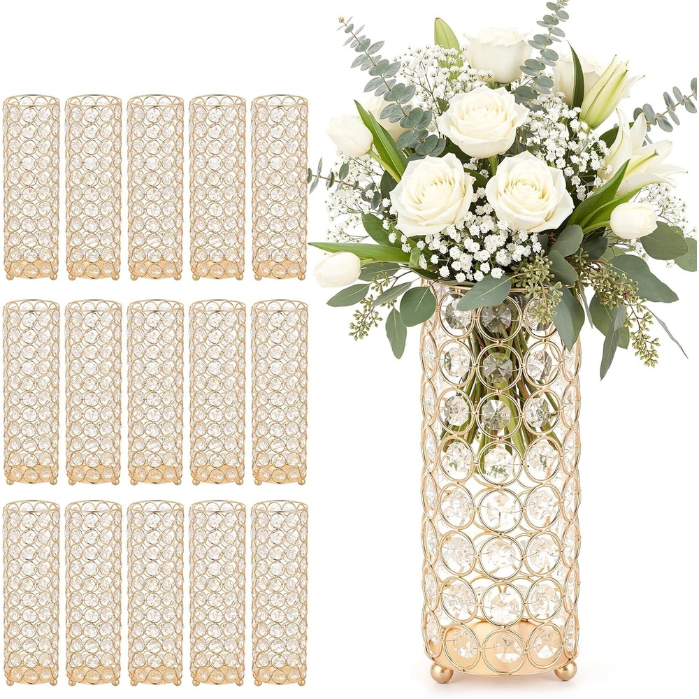 image:imageVEVOR 12 PCS Wedding Flower Vase 217 in Tall Trumpet Flower Table Centerpieces Banquet Vases Easy Installation Electroplated Versatile Arrangement Stand for Party Events Home Decor Reception Gold16 PCS1024