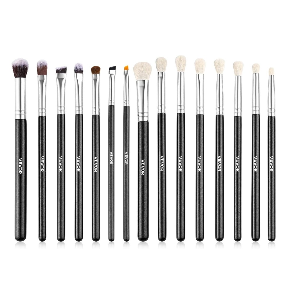 image:imageVEVOR 15Piece Makeup Brush Set for Foundation Blending Eyeshadow Professional Vegan Brushes with Soft Synthetic Bristles Ergonomic Wood Handle amp Aluminum Ferrule Portable and TravelFriendlyMakeup Brush Duo