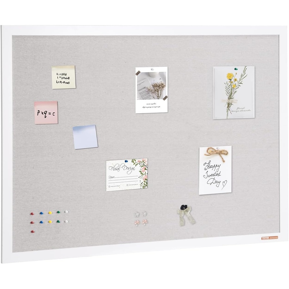 image:imageVEVOR 30x20 White Cork Board with Linen Surface  Stylish WallMounted Bulletin Board for Home School Office  Elegant amp Functional Noticeboard120 x 90