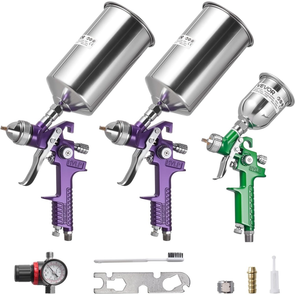 image:imageVEVOR Air Texture Spray Gun 145 Gallon Air Hopper Spray Gun Professional Drywall Texture Painting Sprayer with 3 Nozzles 35mm 6mm 8mm for Popcorn Knockdown Orange Peel Textures3 Pcs Spray Gun