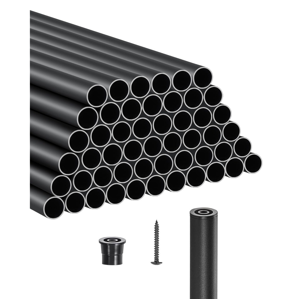 image:imageVEVOR Aluminum Deck Balusters 51 Pack 26 34 Matte Black  Waterproof Round Hollow Spindles with Rail Caps amp Screws for Stairs Porch Patio Railing26 Inch51 Pack