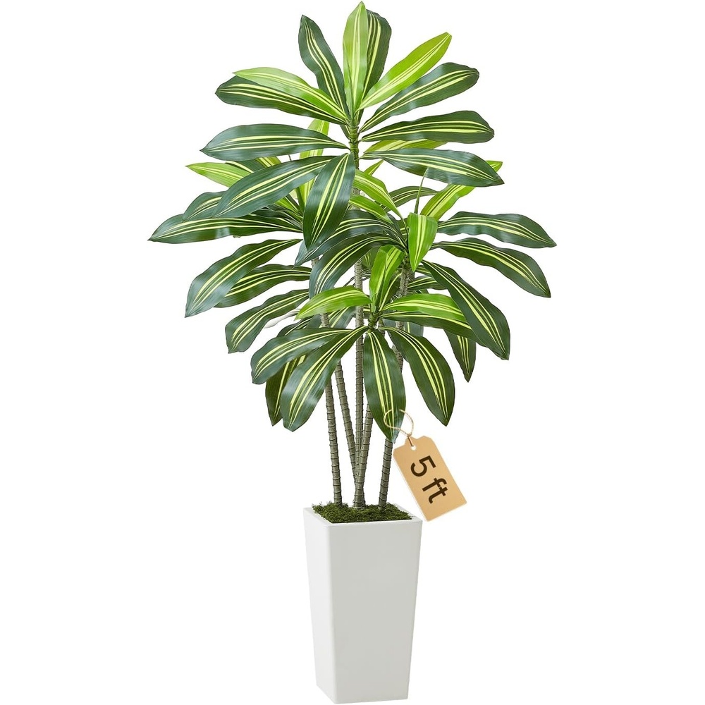 image:imageVEVOR Artificial Areca Palm Tree 5 ft Fake Palm Tropical Plants with White Tall Planter Faux Floor Silk Plant in Pot Large Trees for Home Office Living Room Decor House Warming Indoor OutdoorDracaena Tree