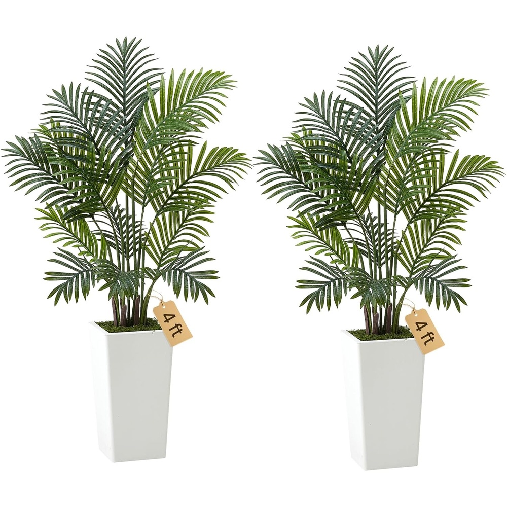 image:imageVEVOR Artificial Areca Palm Tree 5 ft Fake Palm Tropical Plants with White Tall Planter Faux Floor Silk Plant in Pot Large Trees for Home Office Living Room Decor House Warming Indoor OutdoorAreca Palms
