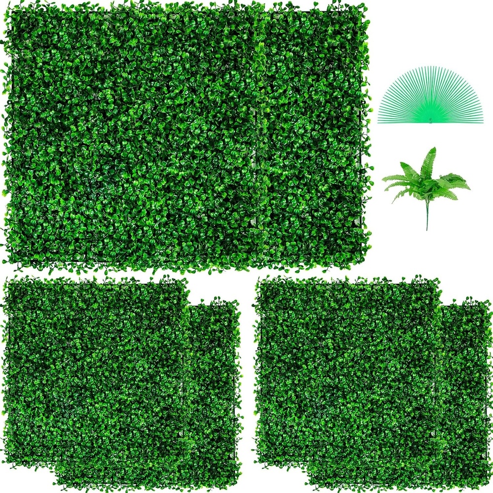 image:imageVEVOR Artificial Boxwood Panel 6pcs 20 x 20 in 16 in Sun Protected Boxwood Hedge Wall Panels Artificial Grass Backdrop Green Fake Wall for Privacy Fence Decor Indoor Outdoor Garden Backyard6pcs