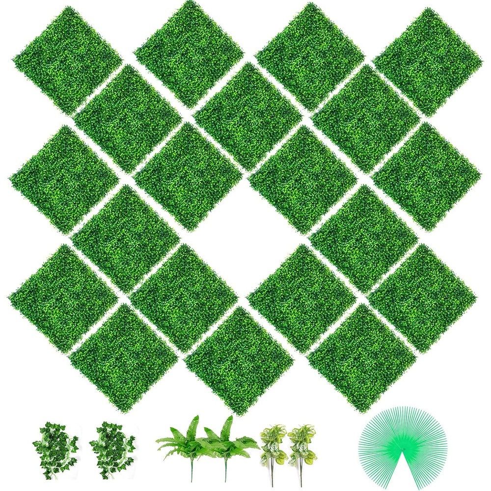 image:imageVEVOR Artificial Boxwood Panels 20 PCS 20x20 Boxwood Hedge Wall Panels PE Artificial Grass Backdrop Wall 16 Privacy Hedge Screen for Decoration of Outdoor Indoor Garden Fence and Backyard20 pcs