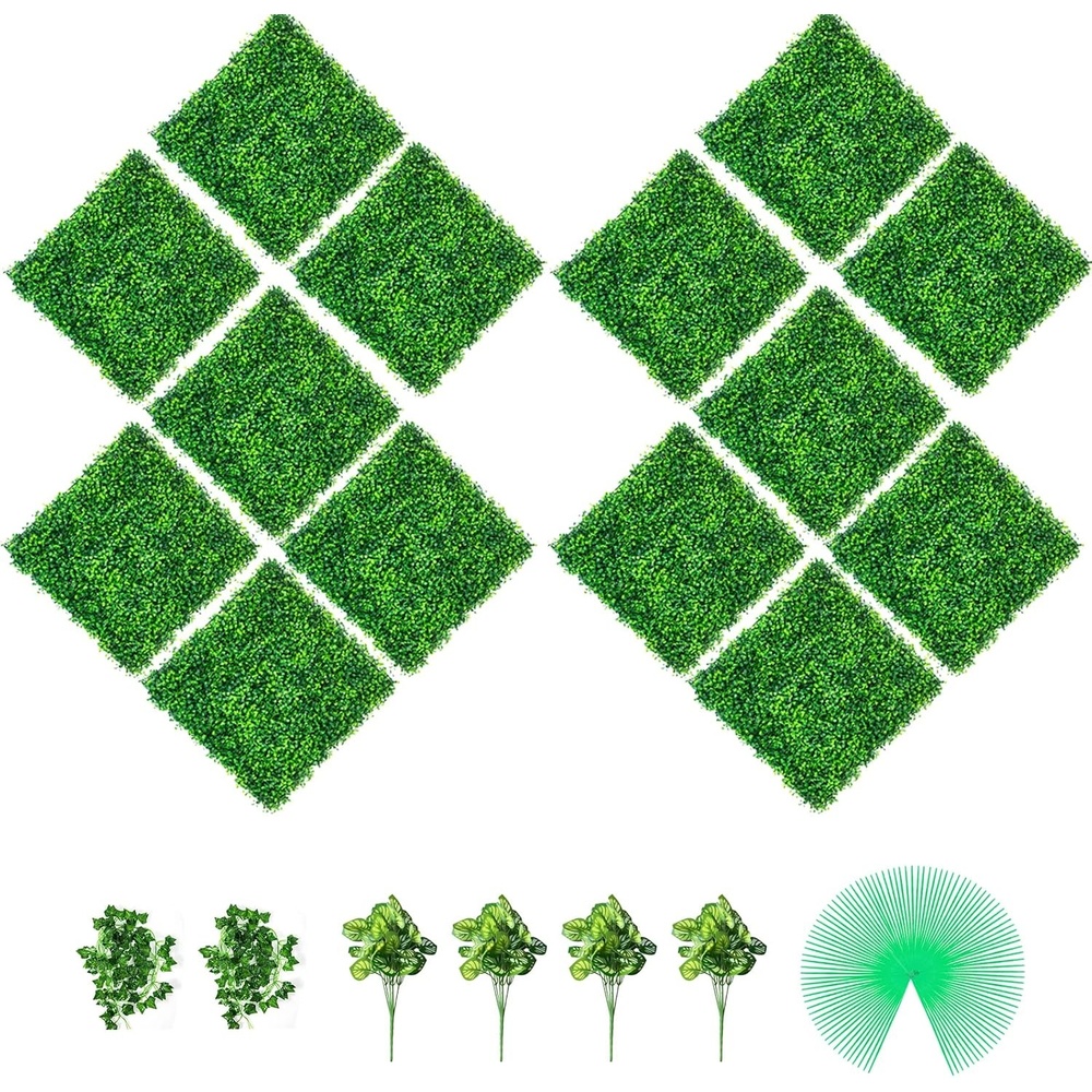 image:imageVEVOR Artificial Boxwood Panels 20 PCS 20x20 Boxwood Hedge Wall Panels PE Artificial Grass Backdrop Wall 16 Privacy Hedge Screen for Decoration of Outdoor Indoor Garden Fence and Backyard14 pcs