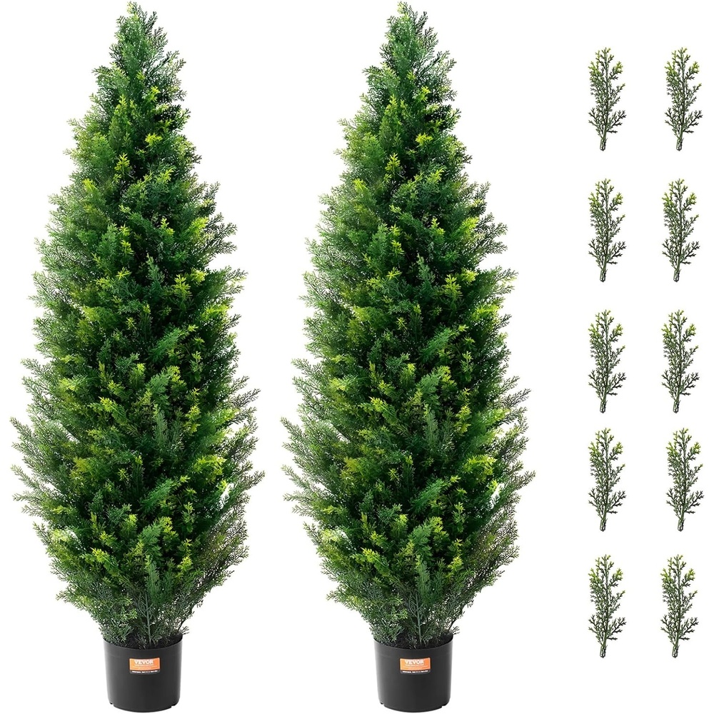 image:imageVEVOR Artificial Cedar Topiary Trees 60 inch 2 Set Faux Pine Shrubs Plants Fake Silk Tree Look Real Easy Assembly for Decor Front Porch Outdoor Patio Garden Balcony Backyard Indoor Office4ft